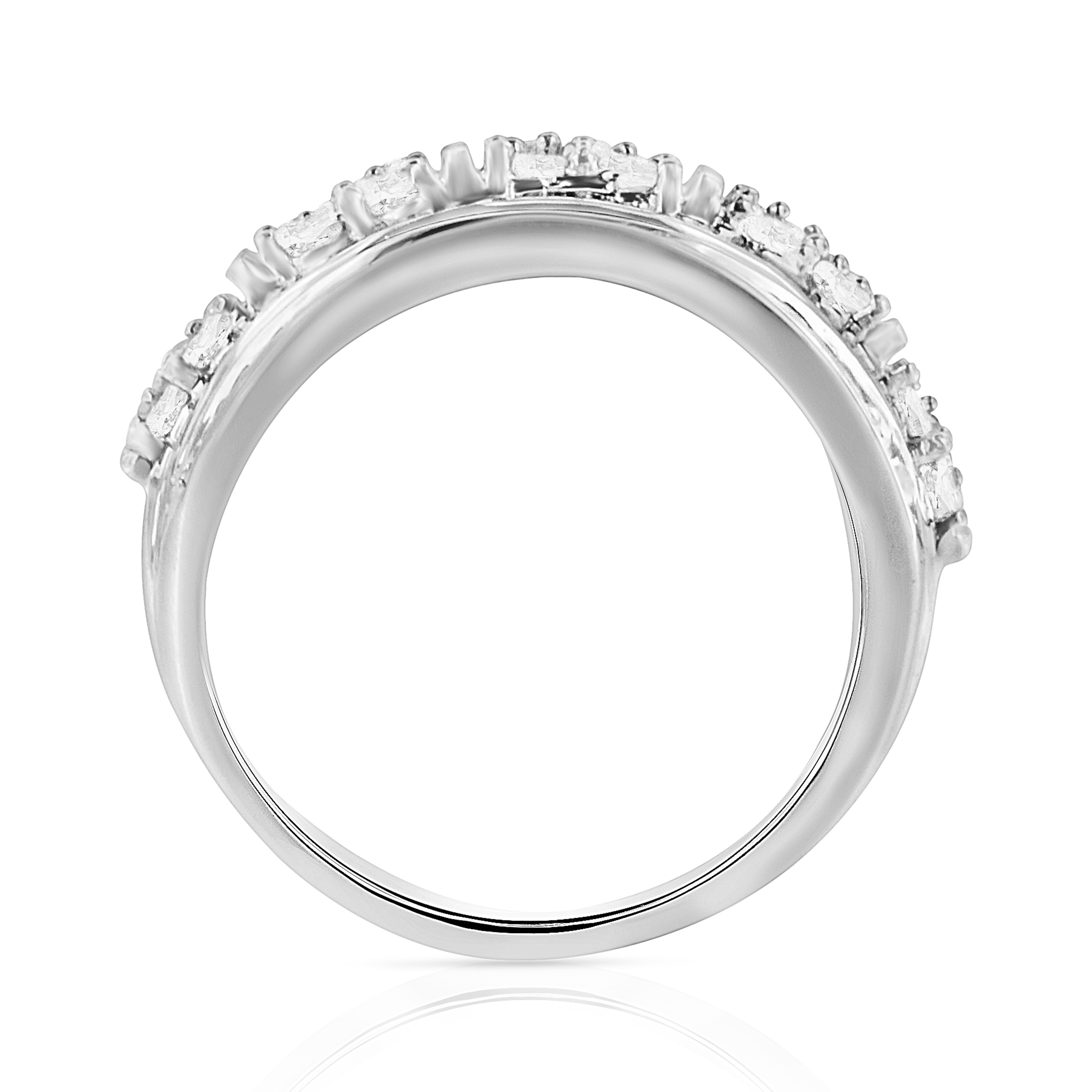 .925 Sterling Silver 2.0 Cttw Round & Baguette Cut Diamond Multi-Row Channel Set Tapered Cocktail Fashion Ring I-J Color, I3 Clarity - Size 7 on sale at MyriadMart