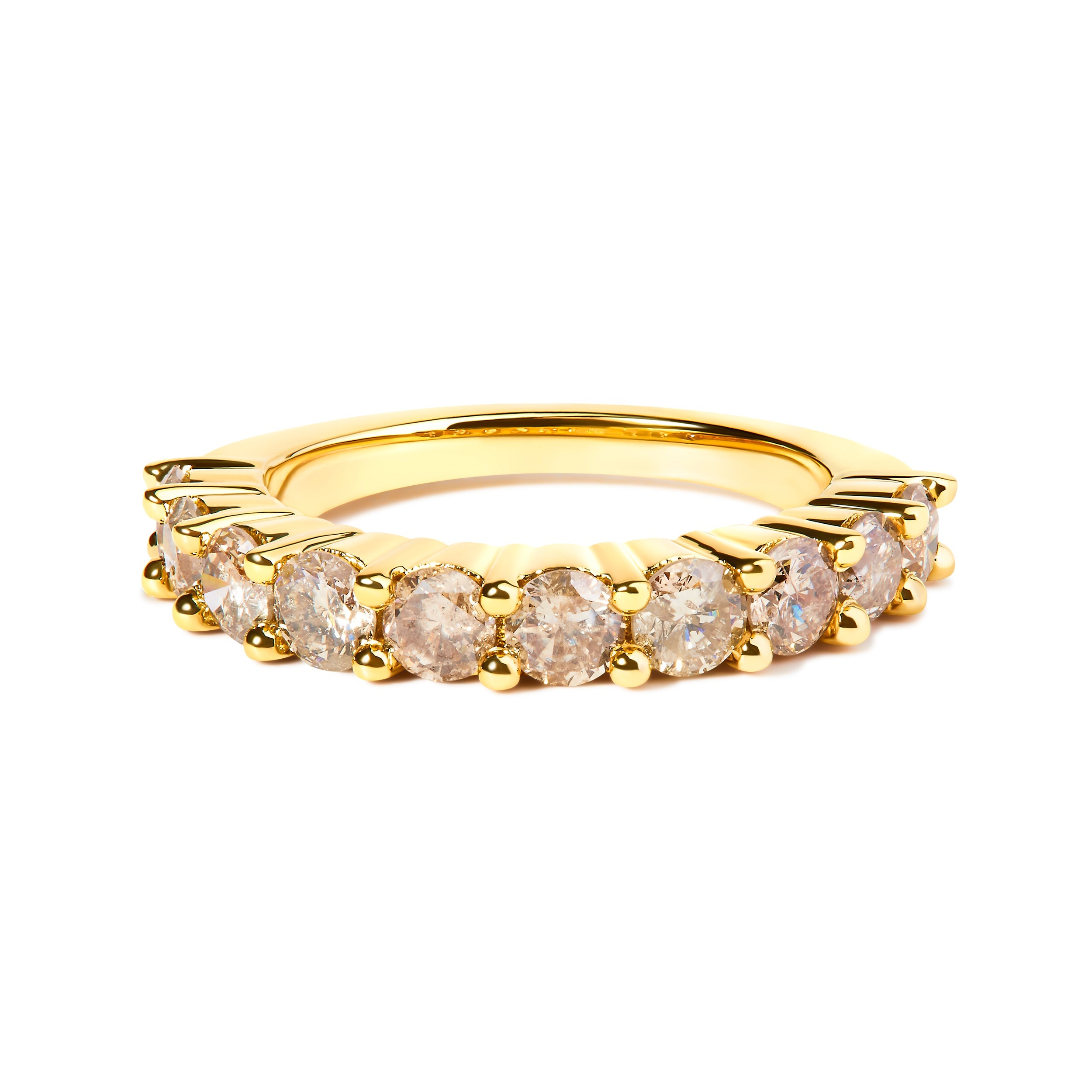 14K Yellow Gold Plated .925 Sterling Silver 2.0 Cttw Round Brilliant Cut Diamond 10 Stone Anniversary Band Ring J-K Color, I1-I2 Clarity - Size 6 on sale at MyriadMart