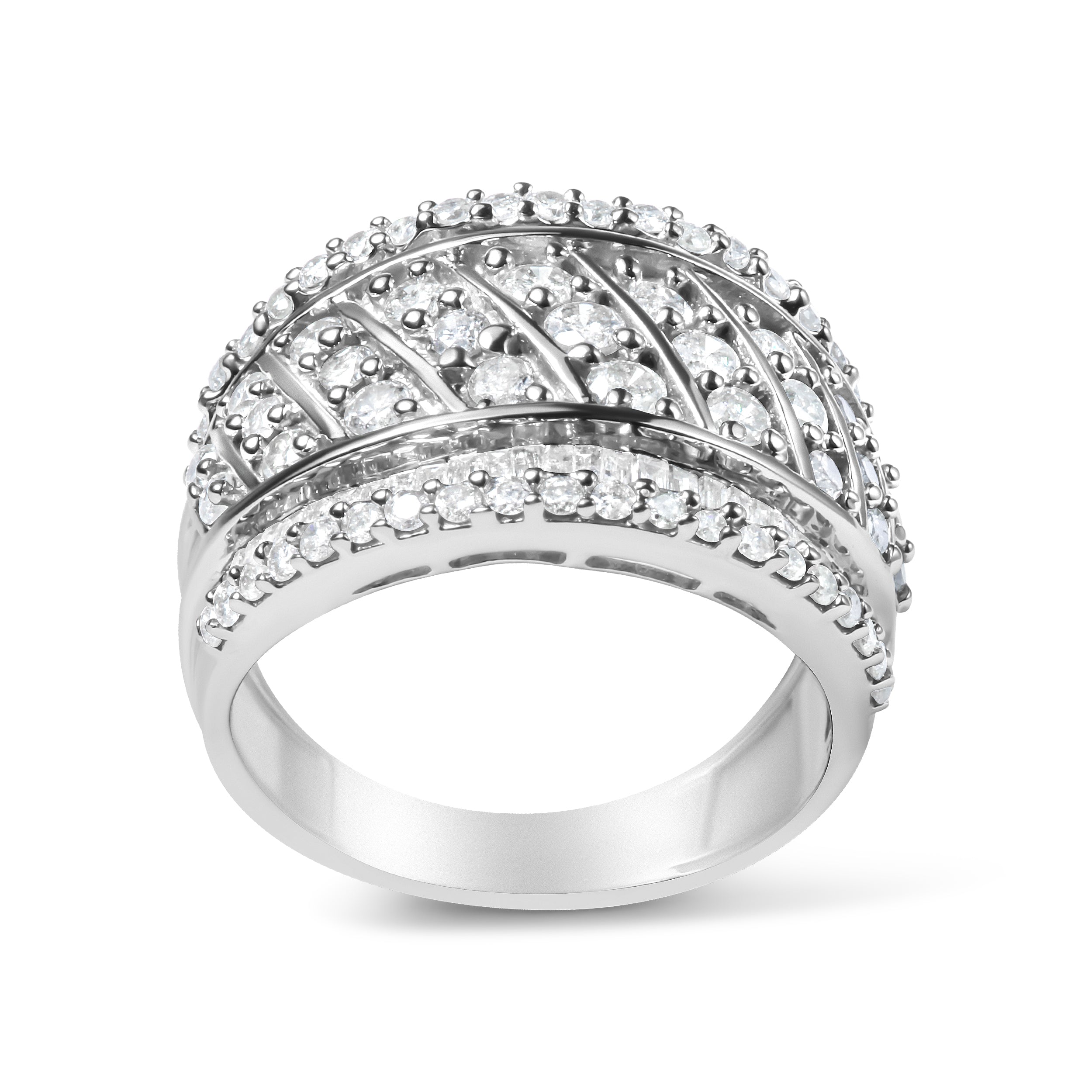 .925 Sterling Silver 2.00 Cttw Diamond Fashion Multi Row Cocktail Ring H-I Color, I2-I3 Clarity - Ring Size 7 on sale at MyriadMart
