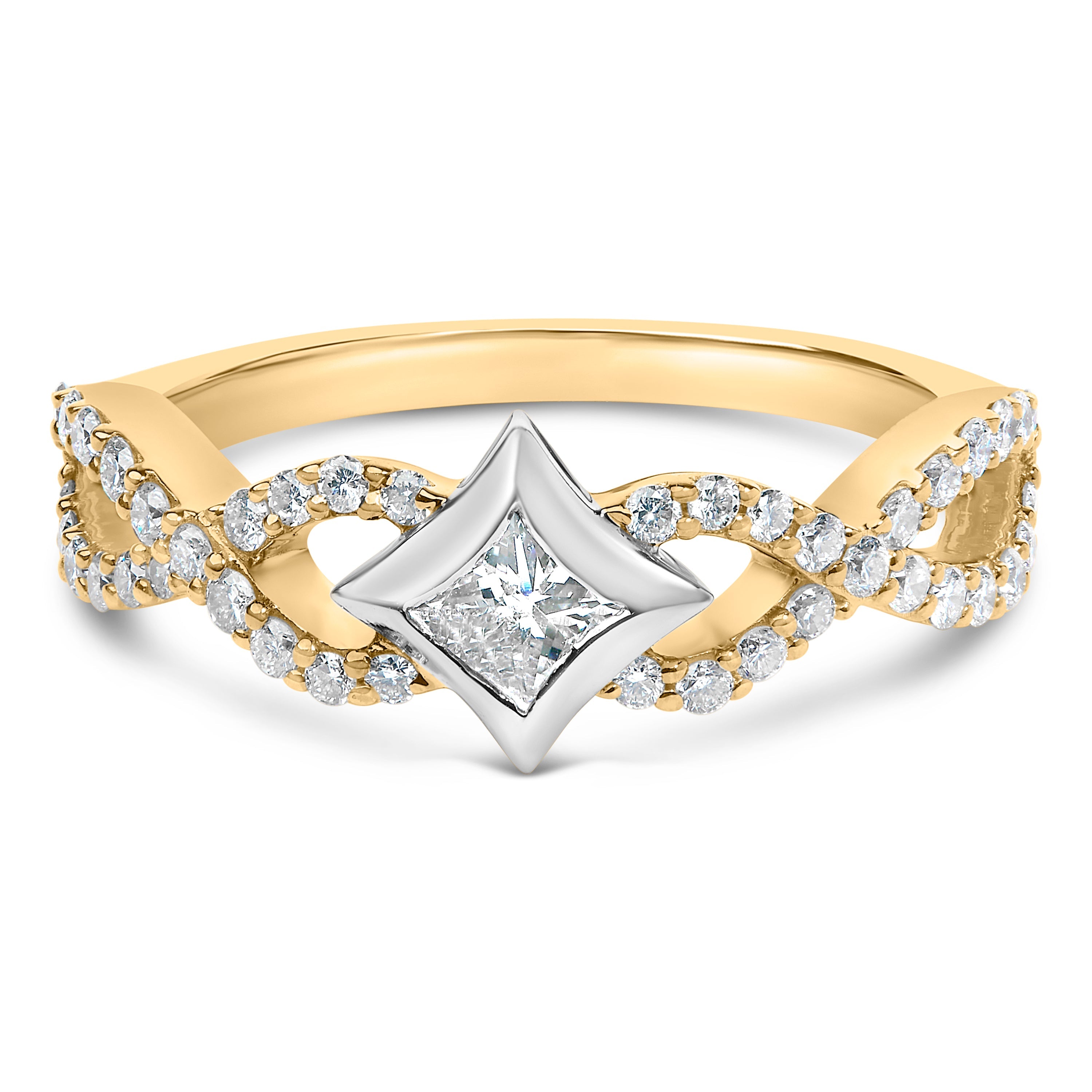 10K Two Tone Color 5/8 Cttw Diamond Kite and Twist Shank Ring H-I Color,SI2-I1 Clarity on sale at MyriadMart