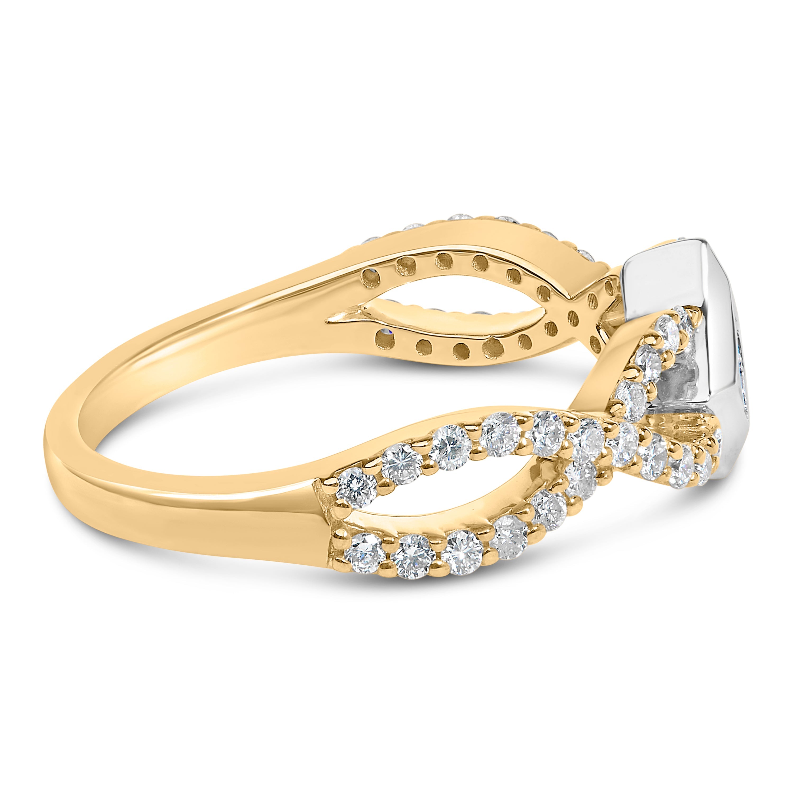 10K Two Tone Color 5/8 Cttw Diamond Kite and Twist Shank Ring H-I Color,SI2-I1 Clarity on sale at MyriadMart