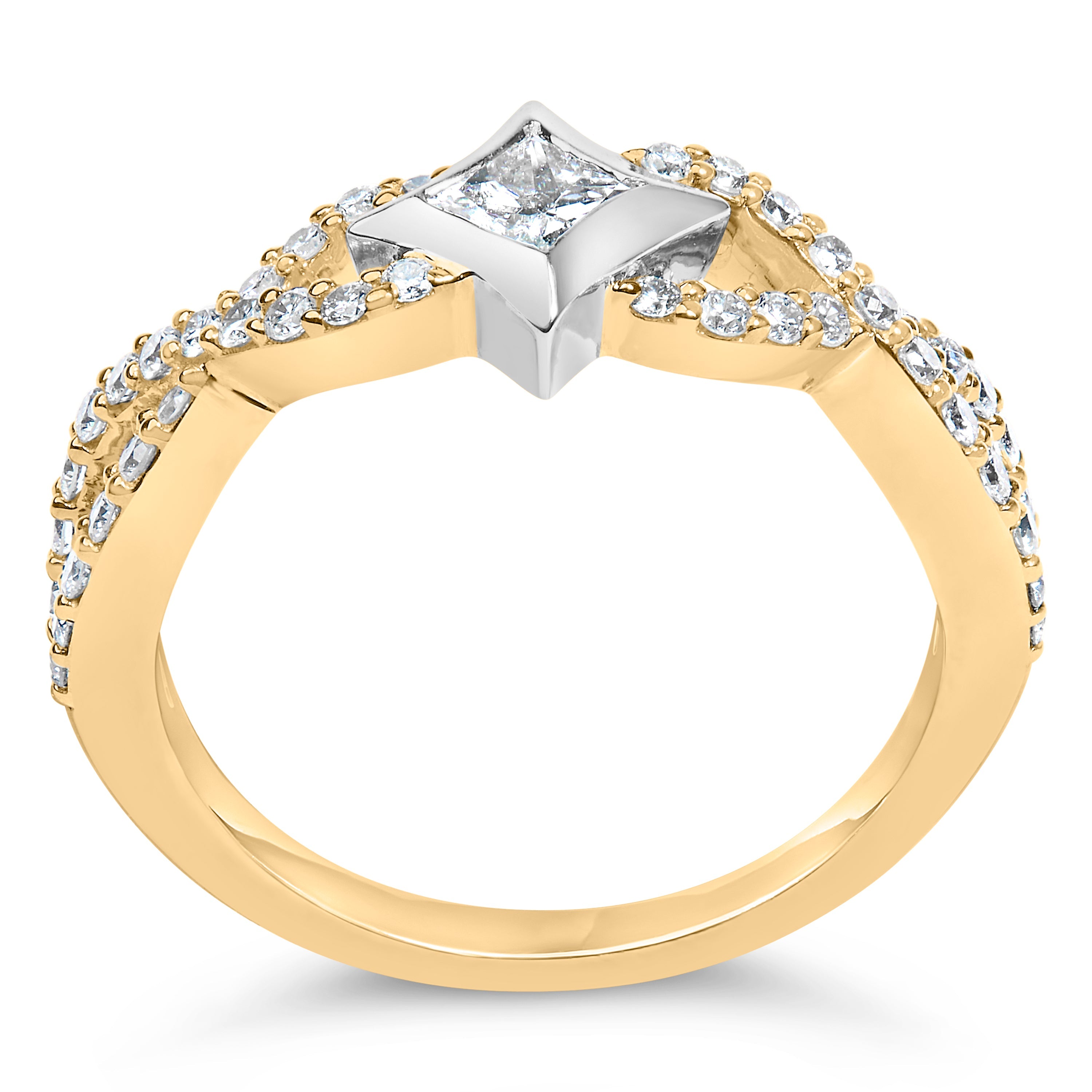 10K Two Tone Color 5/8 Cttw Diamond Kite and Twist Shank Ring H-I Color,SI2-I1 Clarity on sale at MyriadMart