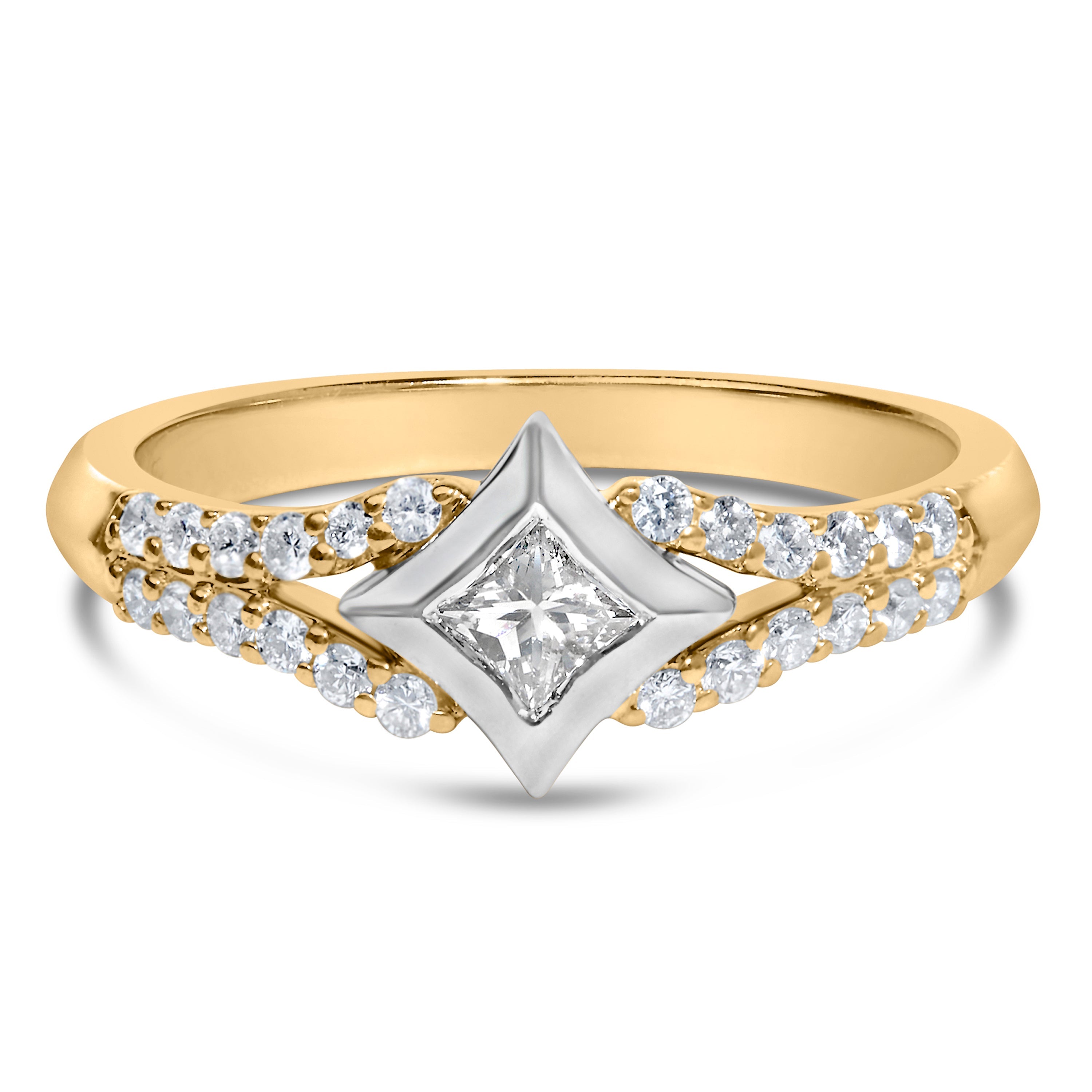 10K Two Tone Color 1/2 Cttw Diamond Kite and Split Shank Ring H-I Color,SI2-I1 Clarity on sale at MyriadMart