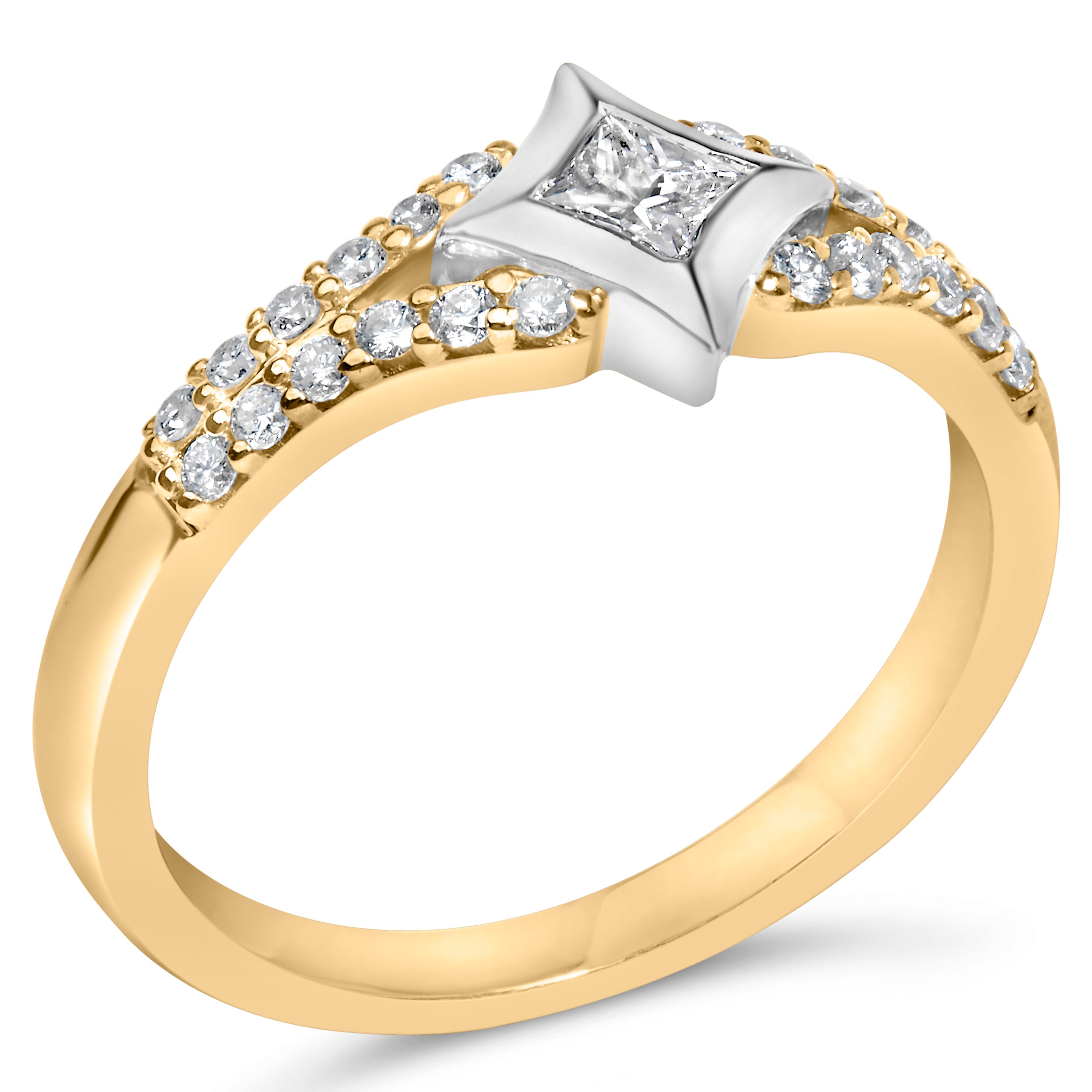 10K Two Tone Color 1/2 Cttw Diamond Kite and Split Shank Ring H-I Color,SI2-I1 Clarity on sale at MyriadMart