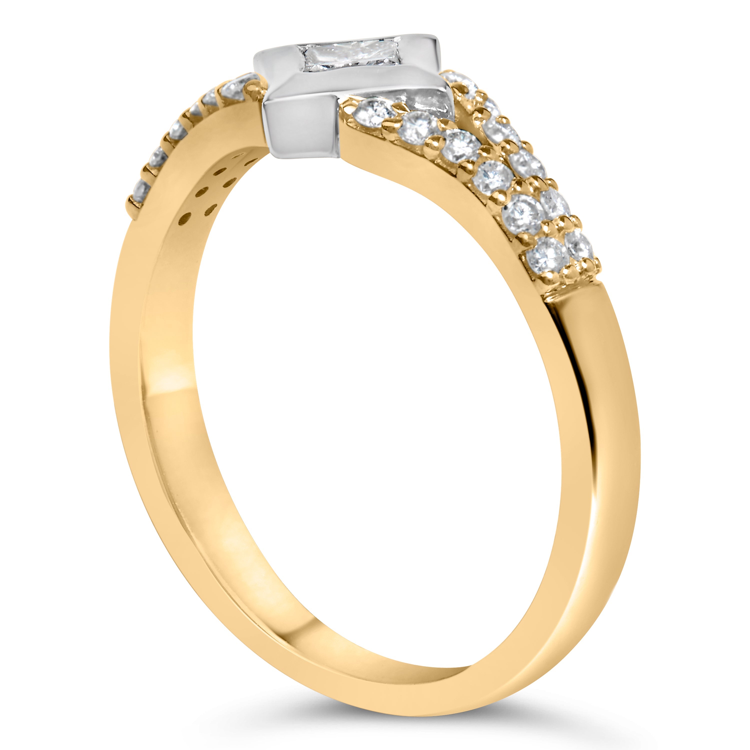 10K Two Tone Color 1/2 Cttw Diamond Kite and Split Shank Ring H-I Color,SI2-I1 Clarity on sale at MyriadMart