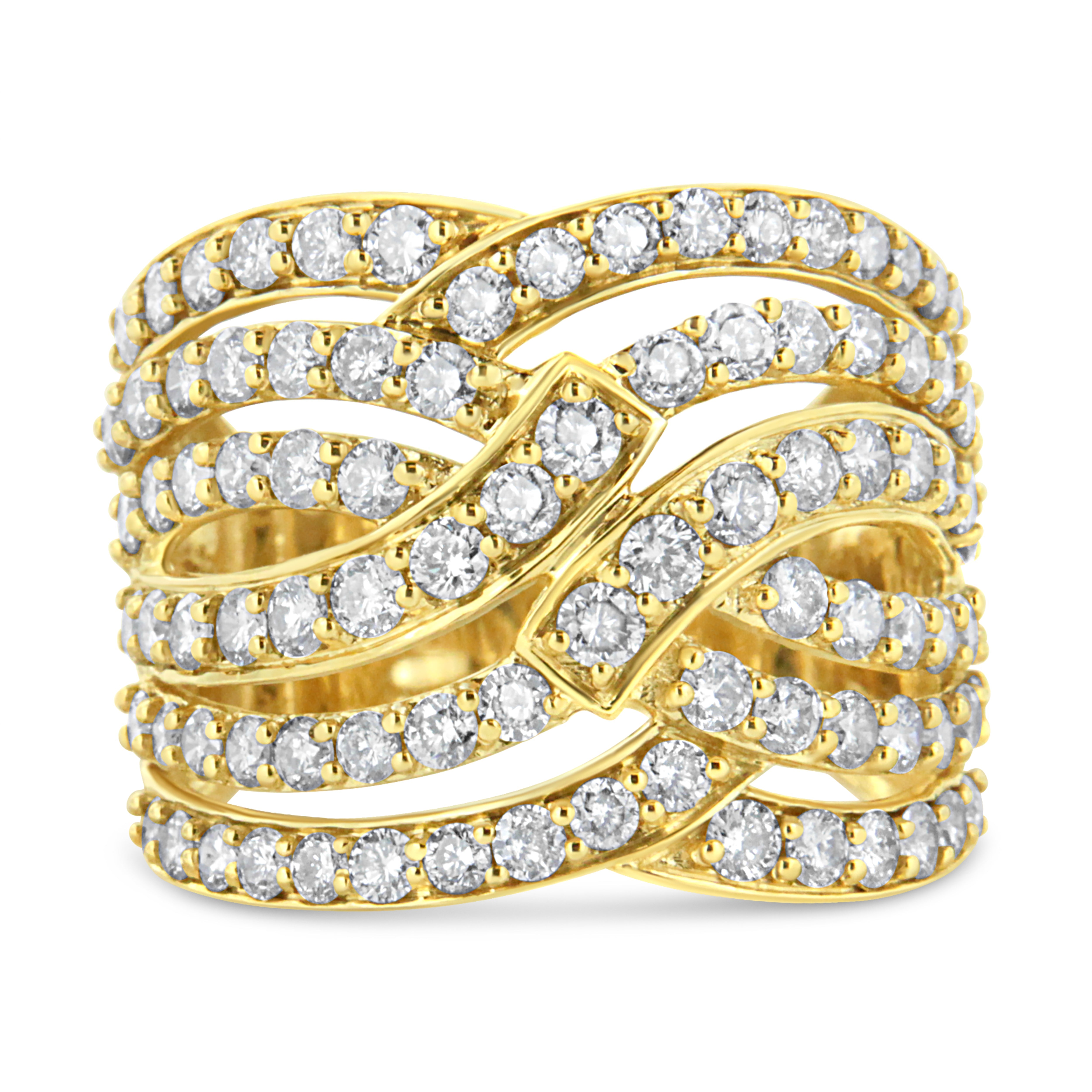 10K Yellow Gold 3.00 Cttw Diamond Multi Row Bypass Wave Cocktail Band Ring J-K Color, I1-I2 Clarity - Size 7 on sale at MyriadMart
