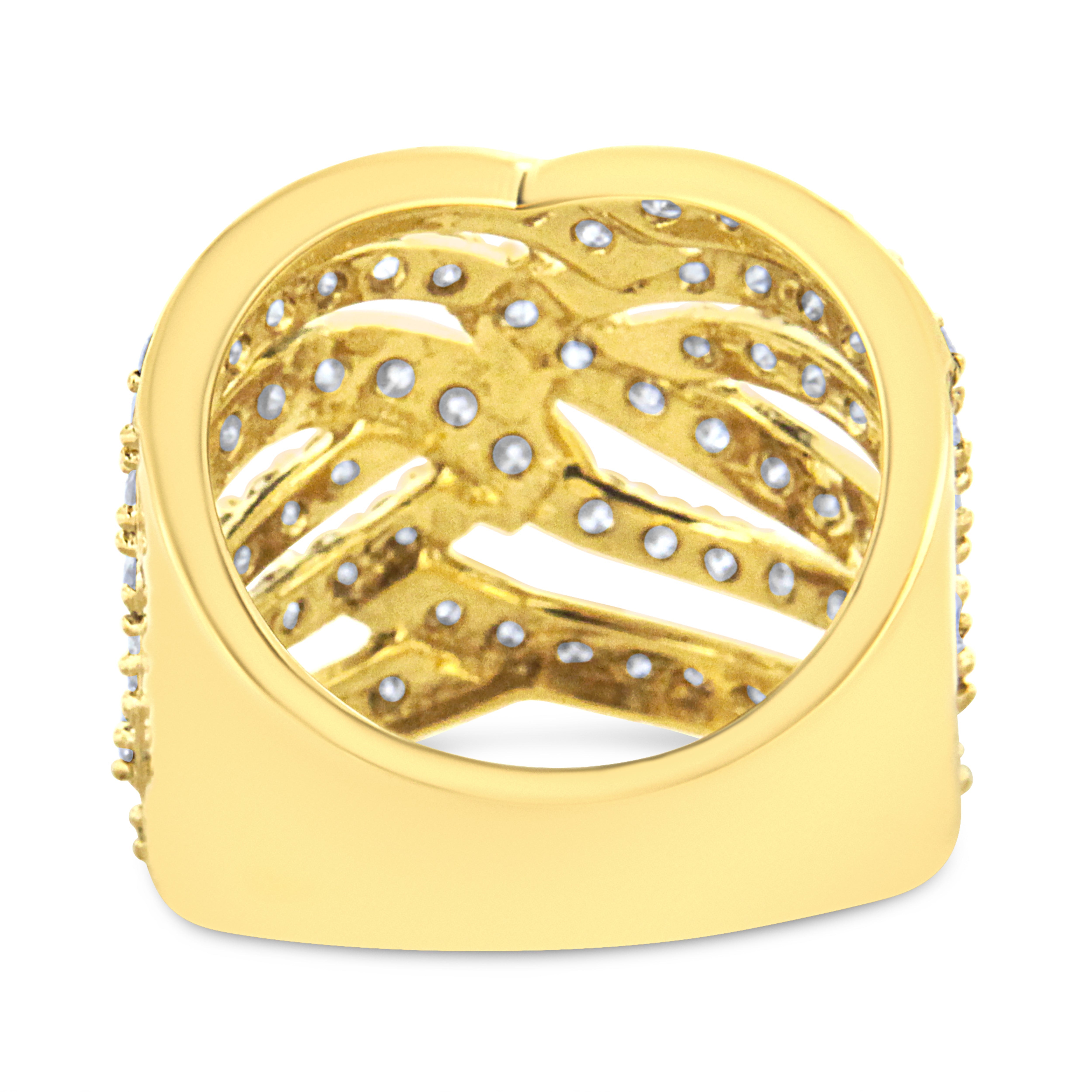 10K Yellow Gold 3.00 Cttw Diamond Multi Row Bypass Wave Cocktail Band Ring J-K Color, I1-I2 Clarity - Size 7 on sale at MyriadMart