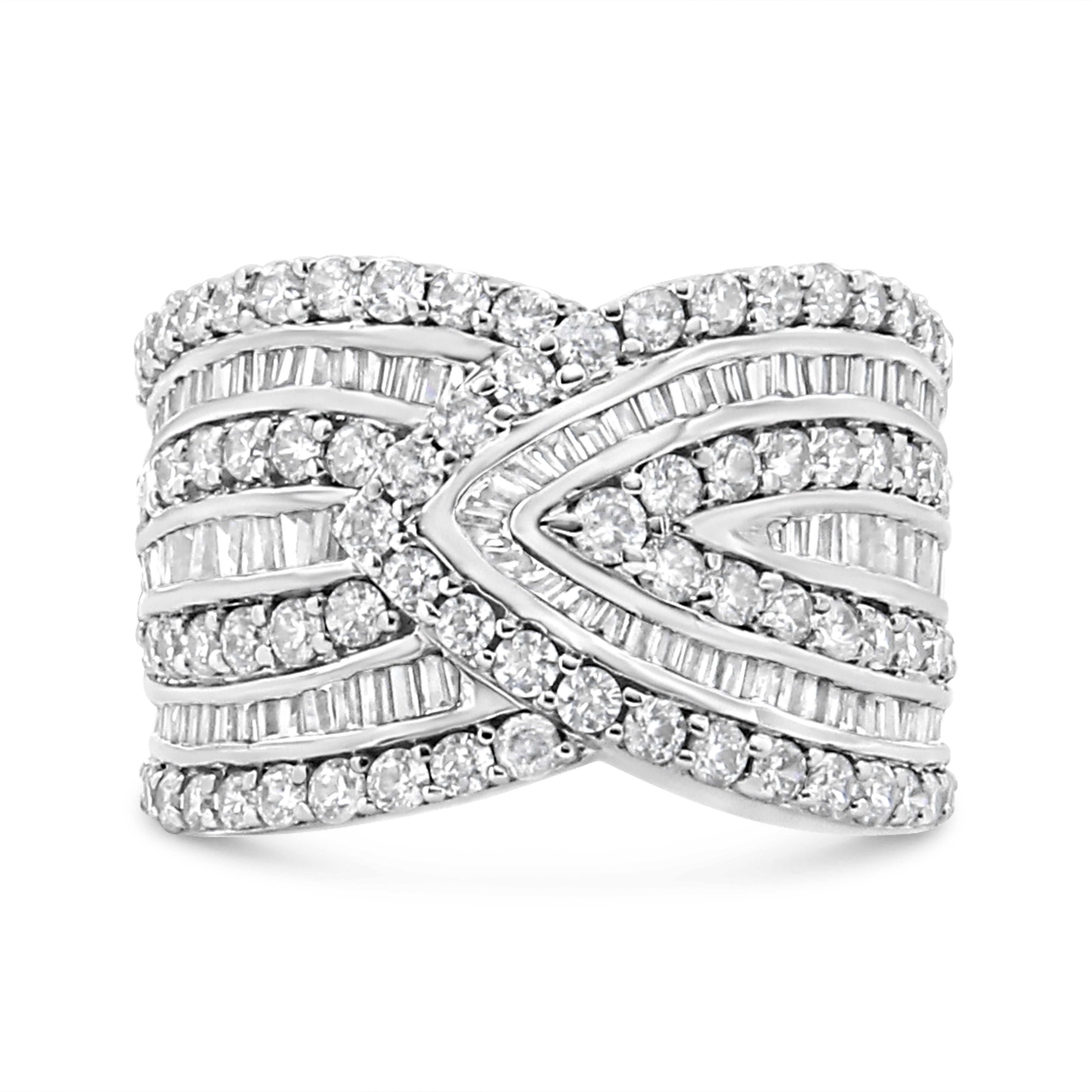.925 Sterling Silver 2 3/8 Cttw Diamond Multi Row Overlay Band Ring J-K Color, I3 Clarity - Ring Size 7 on sale at MyriadMart