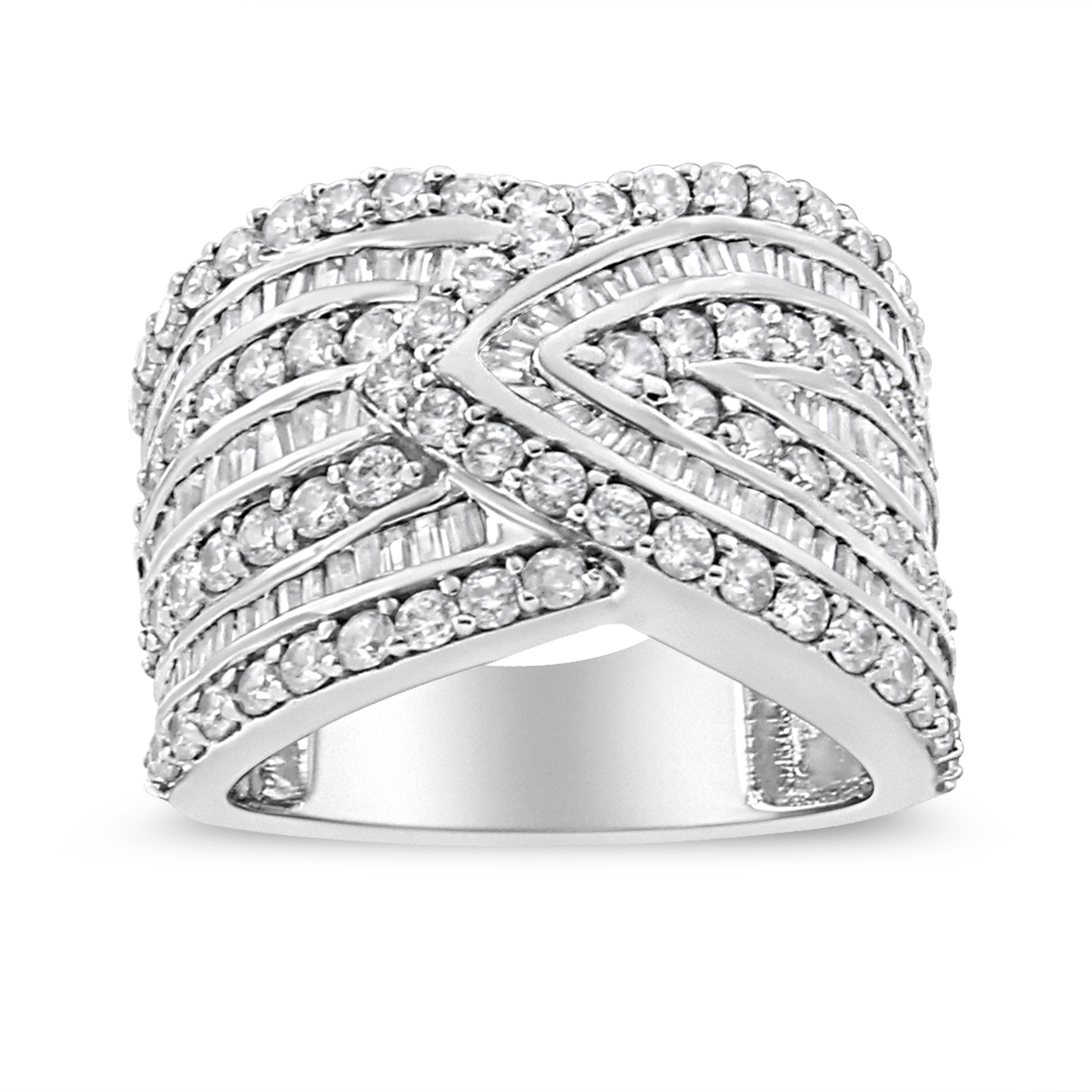 .925 Sterling Silver 2 3/8 Cttw Diamond Multi Row Overlay Band Ring J-K Color, I3 Clarity - Ring Size 7 on sale at MyriadMart