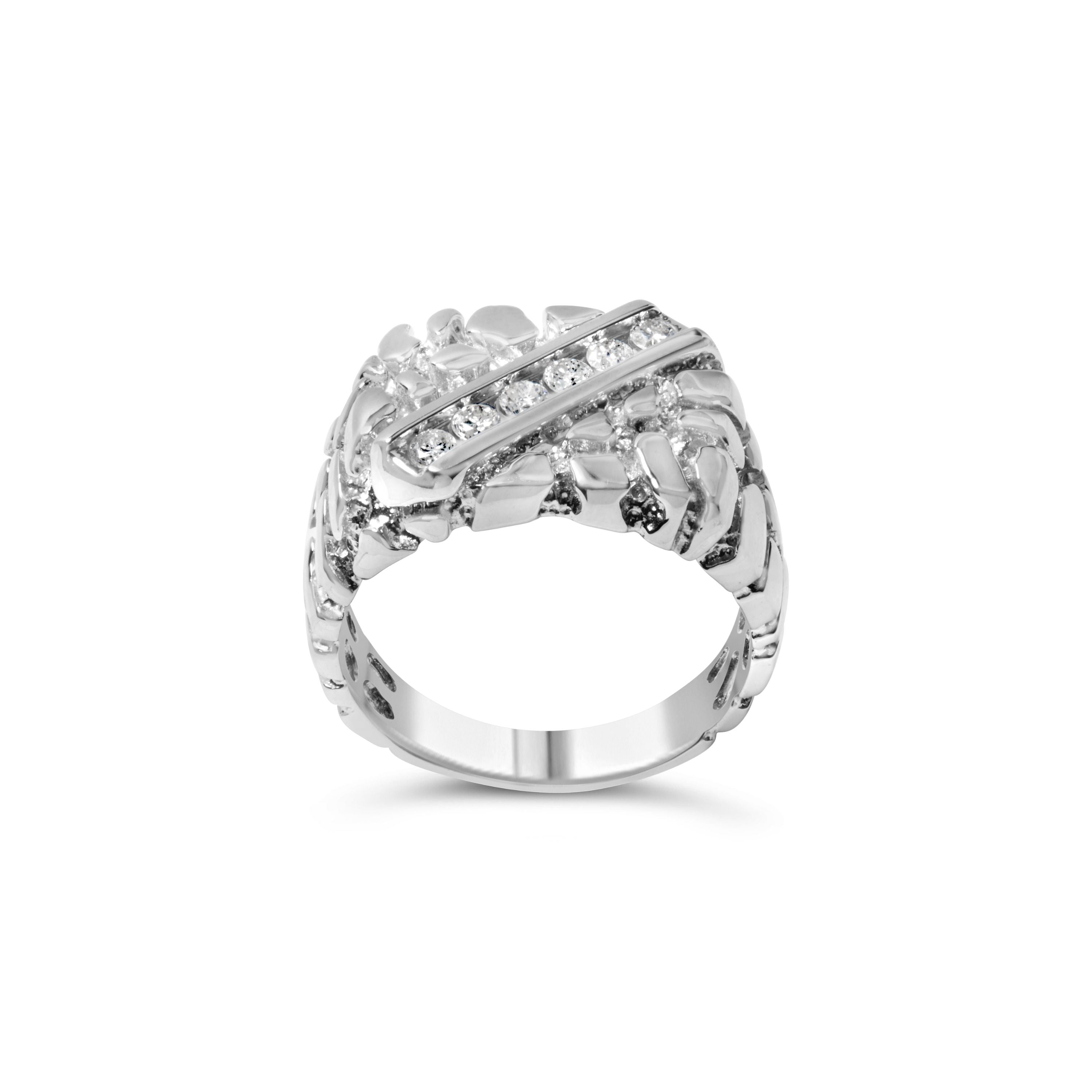 .925 Sterling Silver 1/3 Diamond 6 Stone Rectangle Nugget Gents Ring - Size 10 on sale at MyriadMart