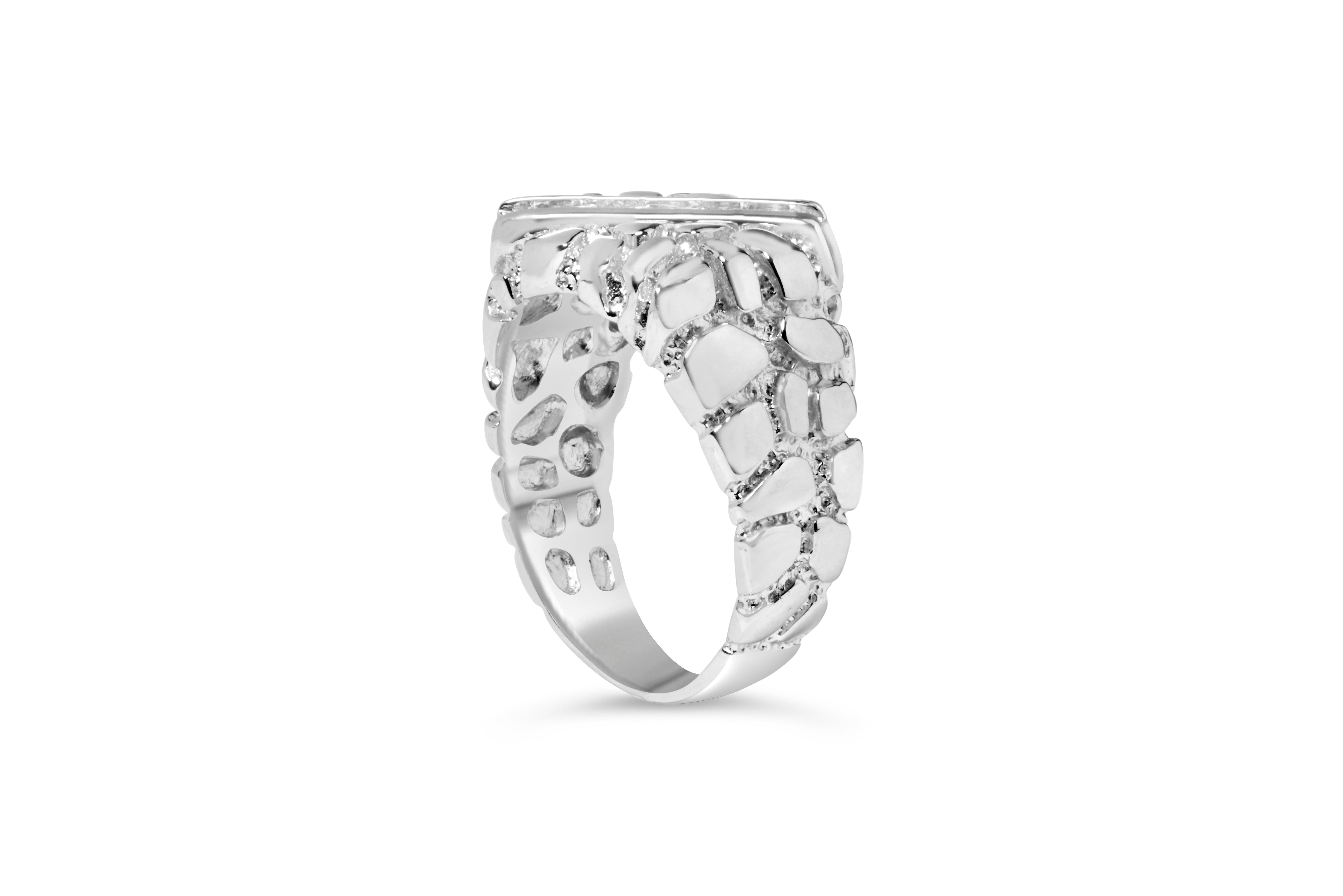 .925 Sterling Silver 1/3 Diamond 6 Stone Rectangle Nugget Gents Ring - Size 10 on sale at MyriadMart