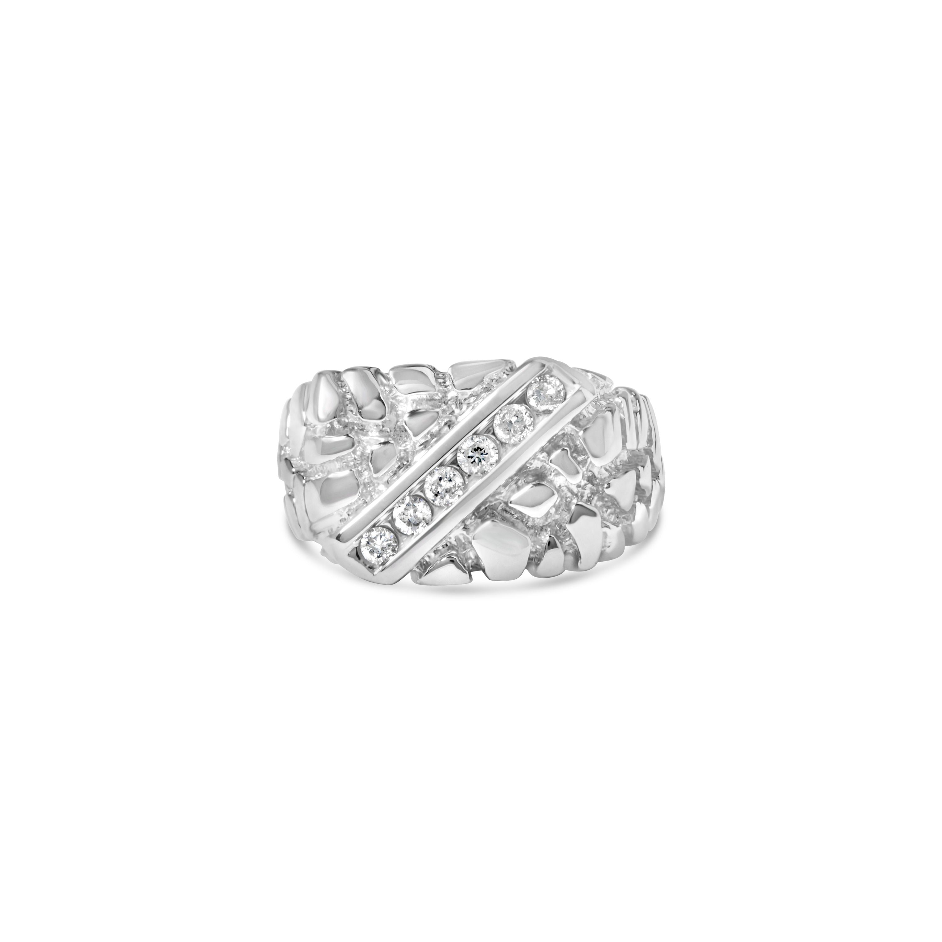 .925 Sterling Silver 1/3 Diamond 6 Stone Rectangle Nugget Gents Ring - Size 10 on sale at MyriadMart
