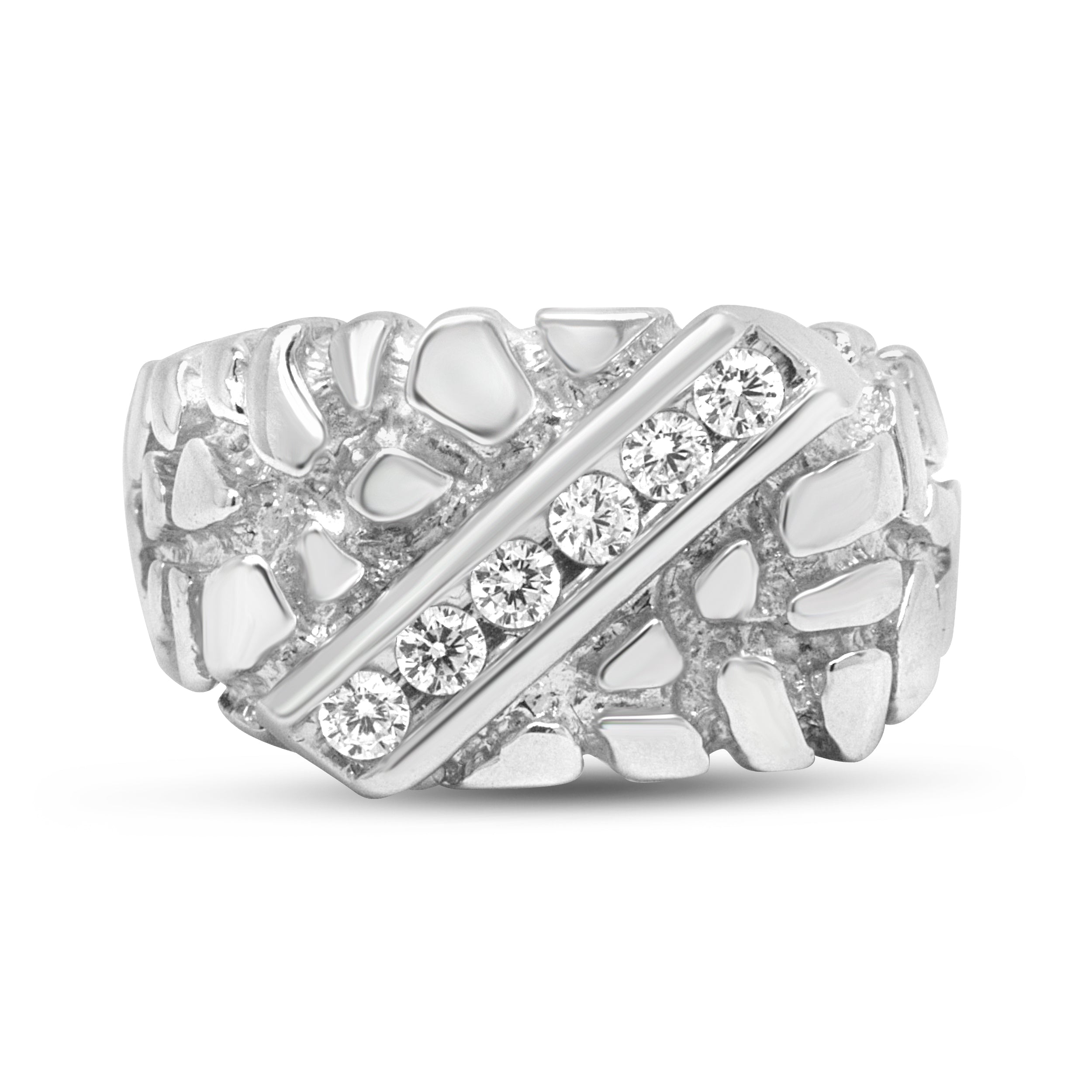 .925 Sterling Silver 1/3 Diamond 6 Stone Rectangle Nugget Gents Ring - Size 10 on sale at MyriadMart