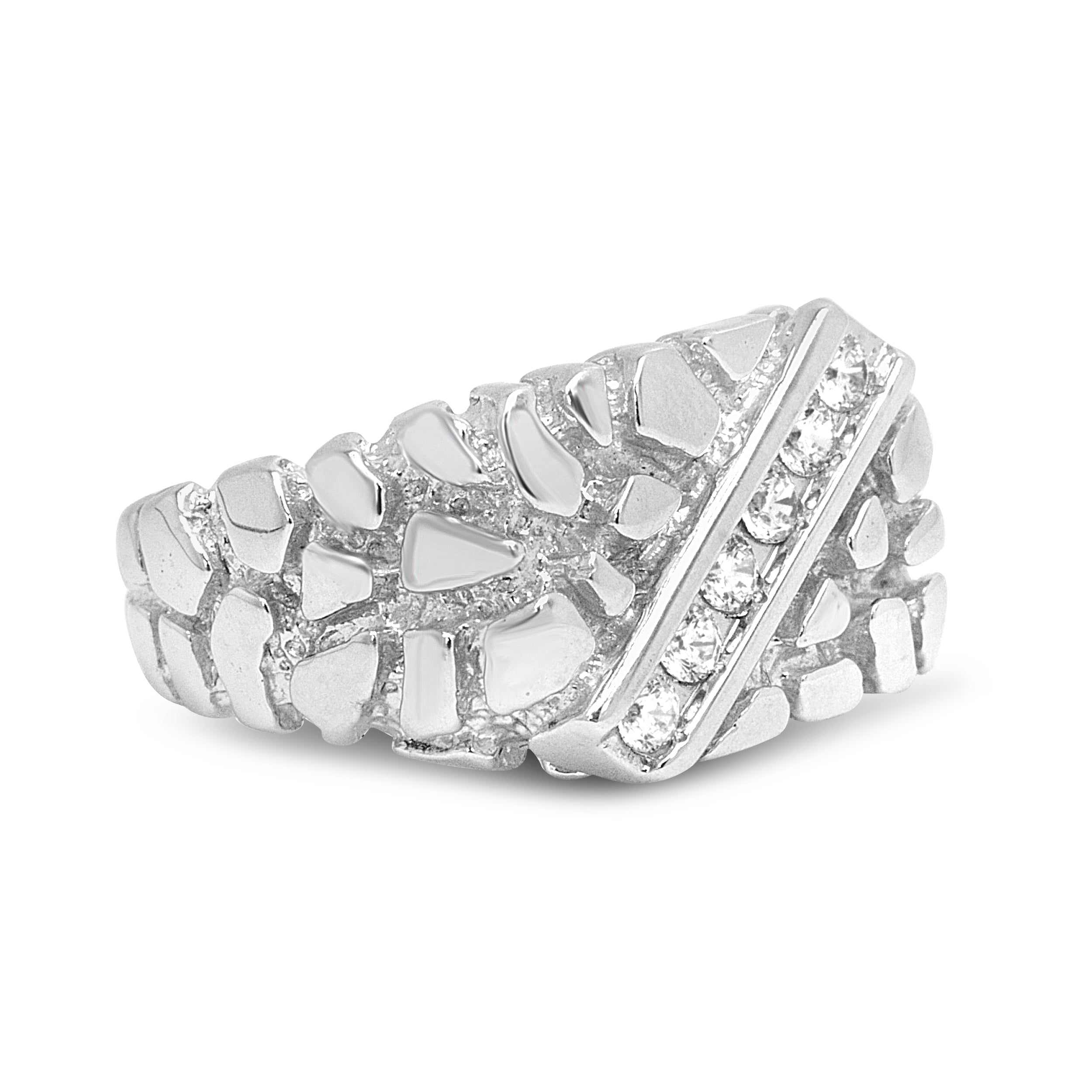 .925 Sterling Silver 1/3 Diamond 6 Stone Rectangle Nugget Gents Ring - Size 10 on sale at MyriadMart
