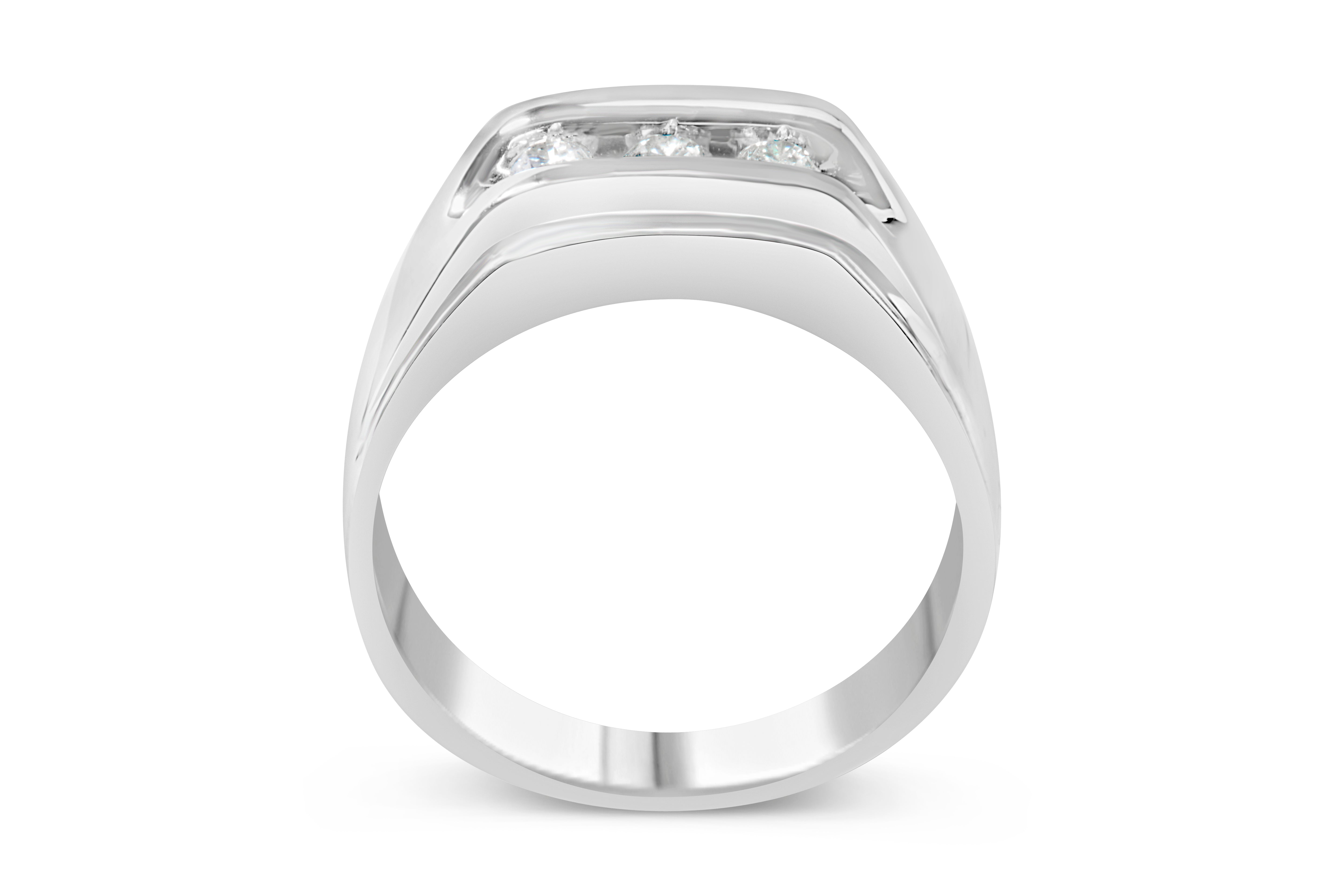 Men's .925 Sterling Silver 1/3 Cttw Diamond Channel Set 3 Stone Ring Band I-J Color, I3 Clarity - Ring Size 10 on sale at MyriadMart