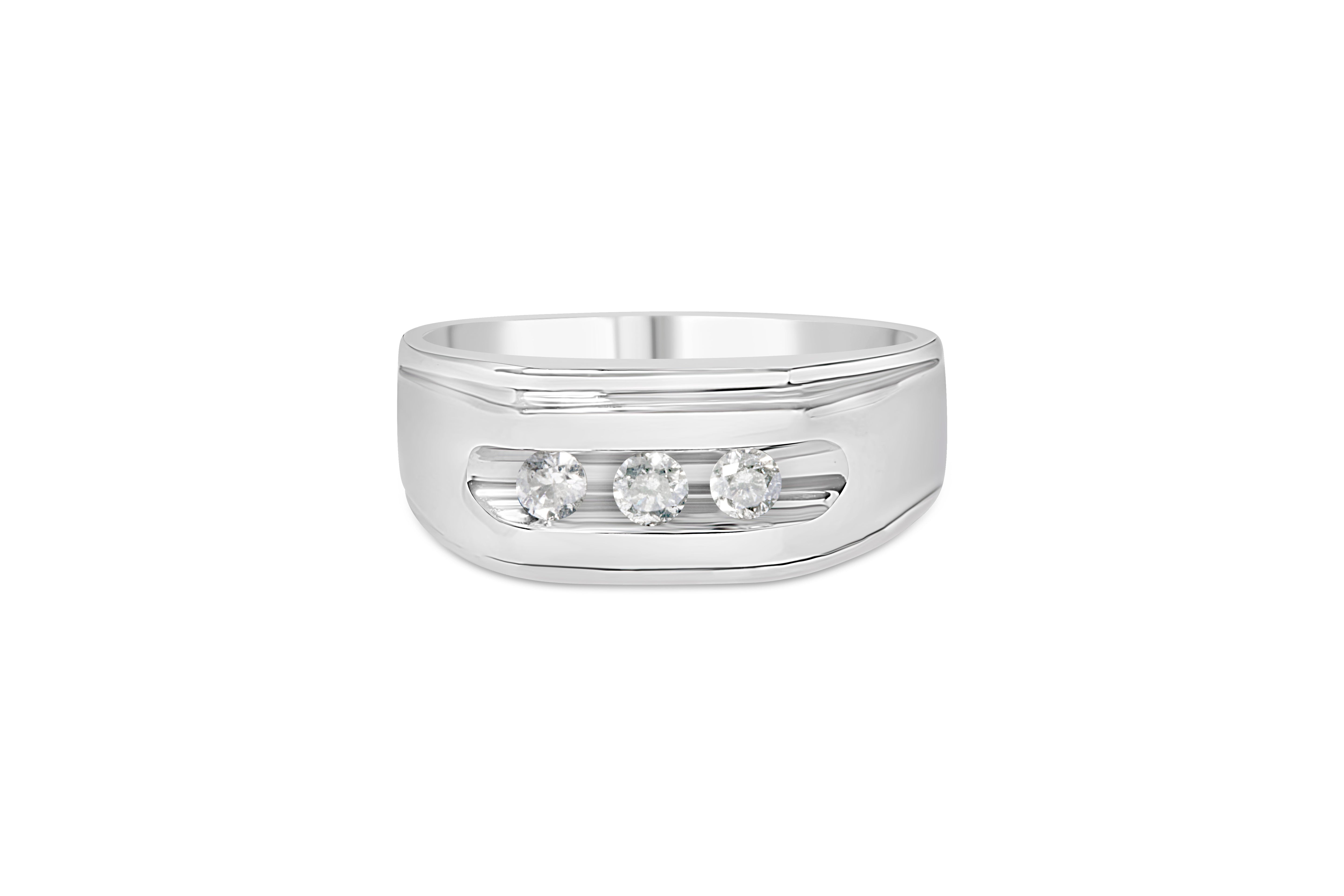 Men's .925 Sterling Silver 1/3 Cttw Diamond Channel Set 3 Stone Ring Band I-J Color, I3 Clarity - Ring Size 10 on sale at MyriadMart