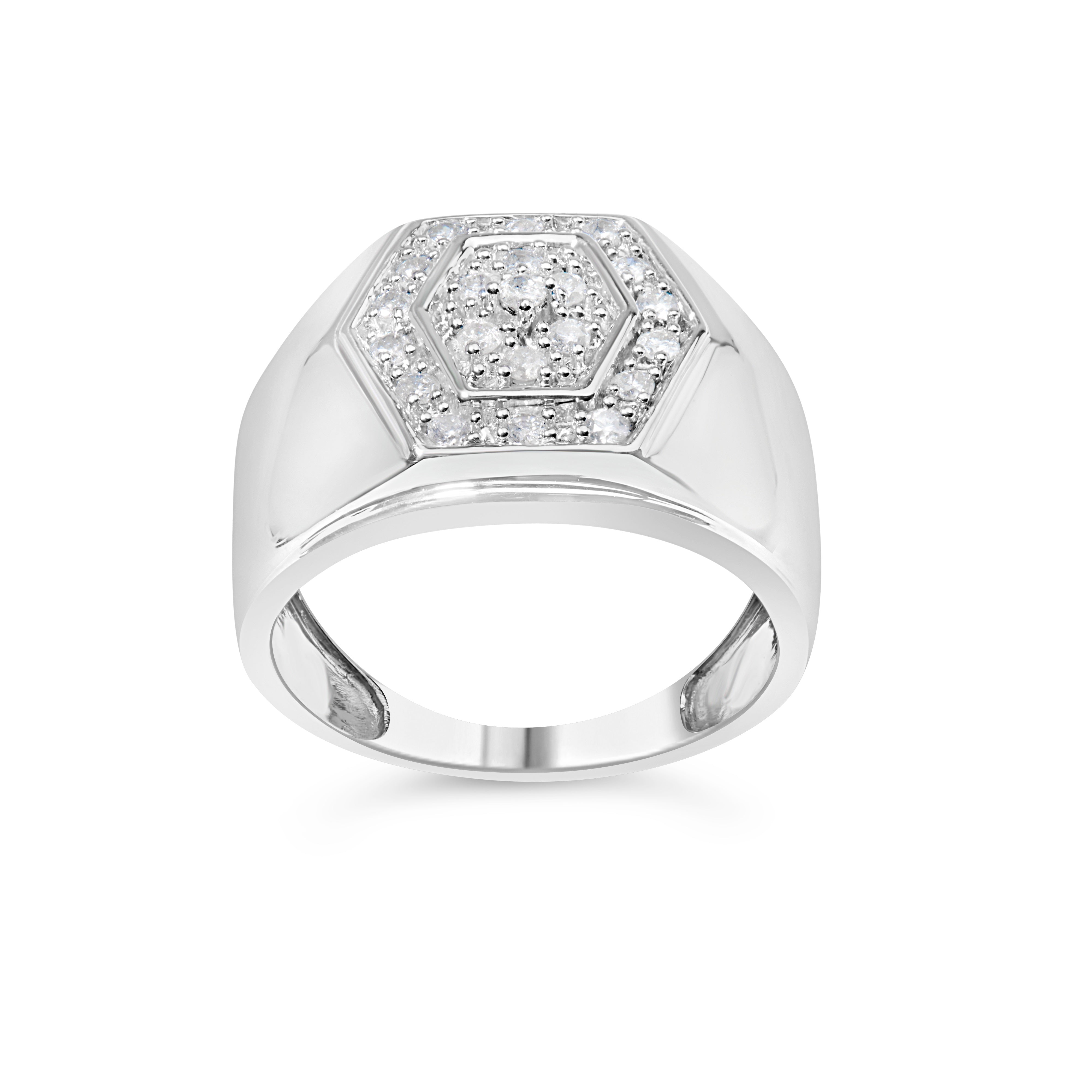 Men's .925 Sterling Silver 1/2 Cttw Multi-Diamond Hexagon Frame Ring I-J Color, I3 Clarity - Ring Size 10 on sale at MyriadMart