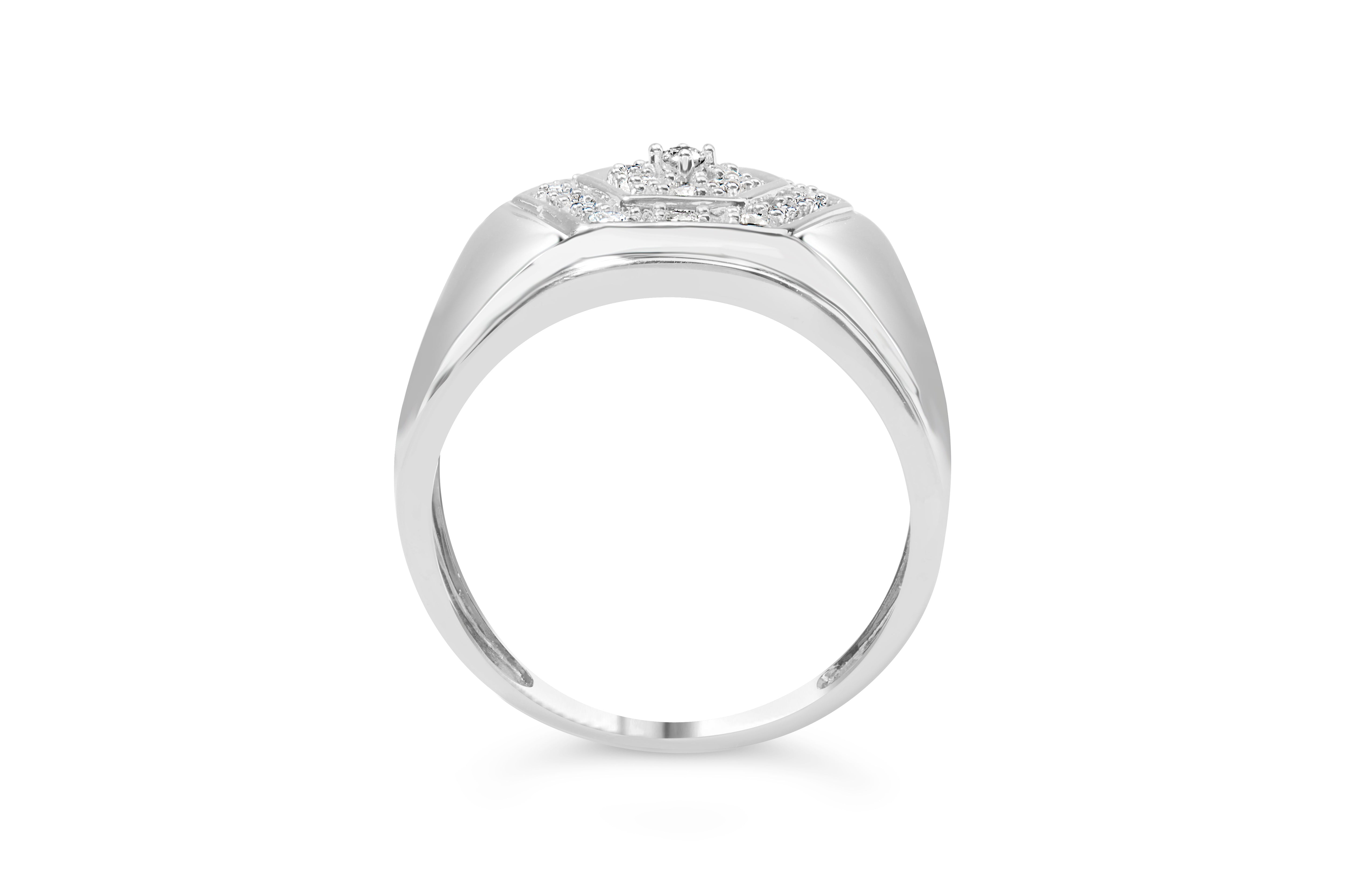 Men's .925 Sterling Silver 1/2 Cttw Multi-Diamond Hexagon Frame Ring I-J Color, I3 Clarity - Ring Size 10 on sale at MyriadMart