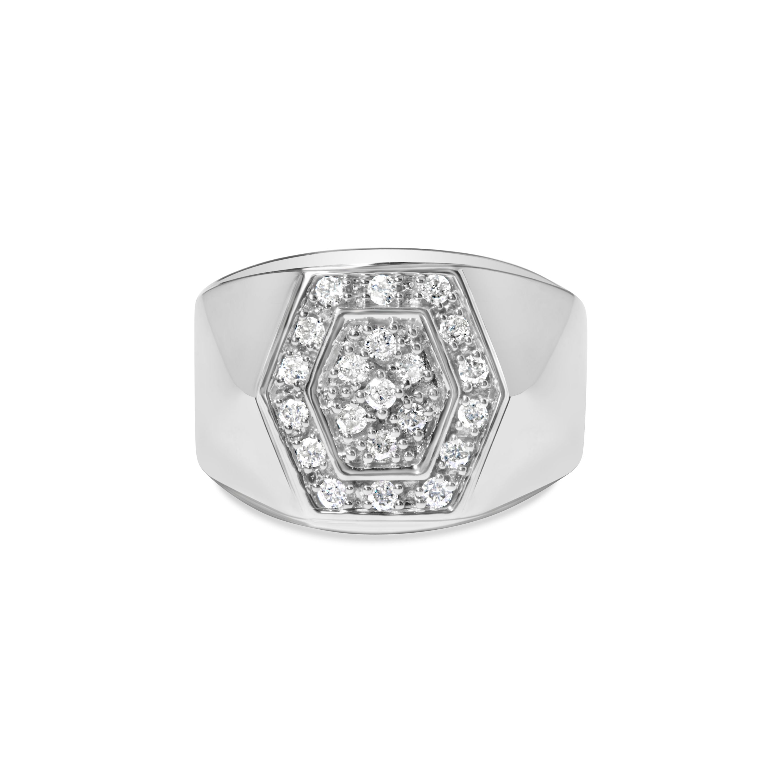 Men's .925 Sterling Silver 1/2 Cttw Multi-Diamond Hexagon Frame Ring I-J Color, I3 Clarity - Ring Size 10 on sale at MyriadMart