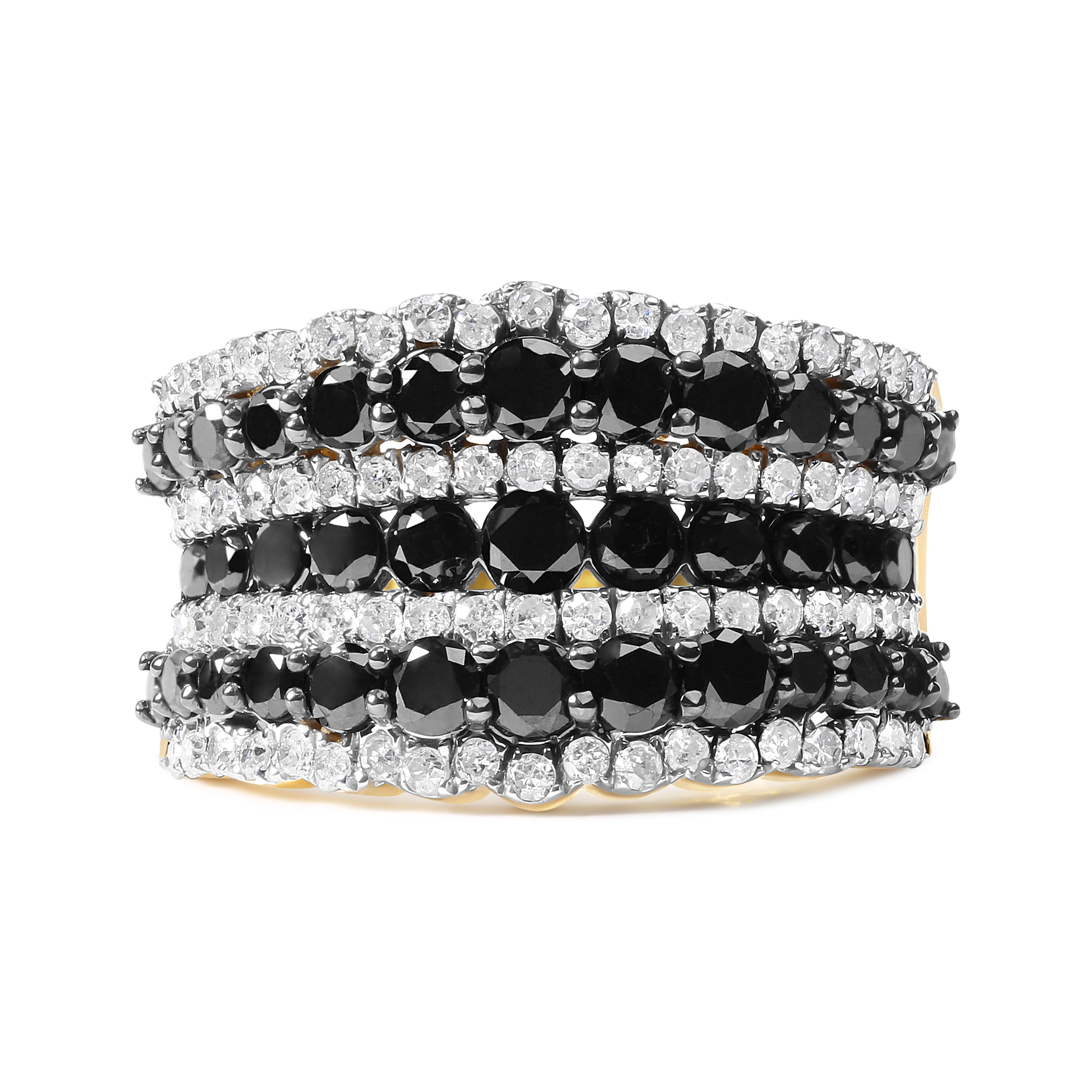 14K Yellow Gold Plated .925 Sterling Silver 1 3/4 Cttw Treated Black and White Alternating Diamond Multi Row Band Ring Black / I-J Color, I2-I3 Clarity - Size 7 on sale at MyriadMart