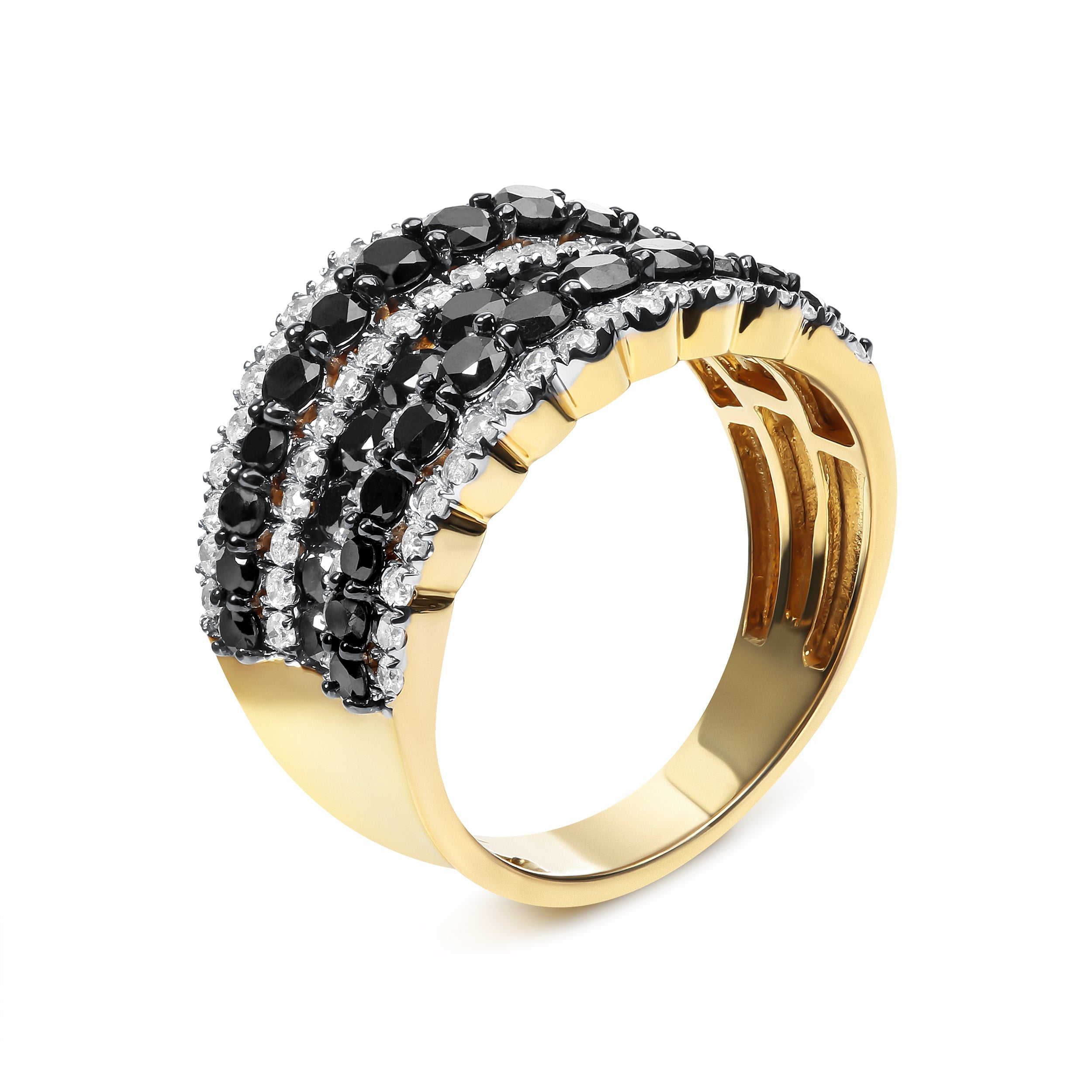 14K Yellow Gold Plated .925 Sterling Silver 1 3/4 Cttw Treated Black and White Alternating Diamond Multi Row Band Ring Black / I-J Color, I2-I3 Clarity - Size 7 on sale at MyriadMart