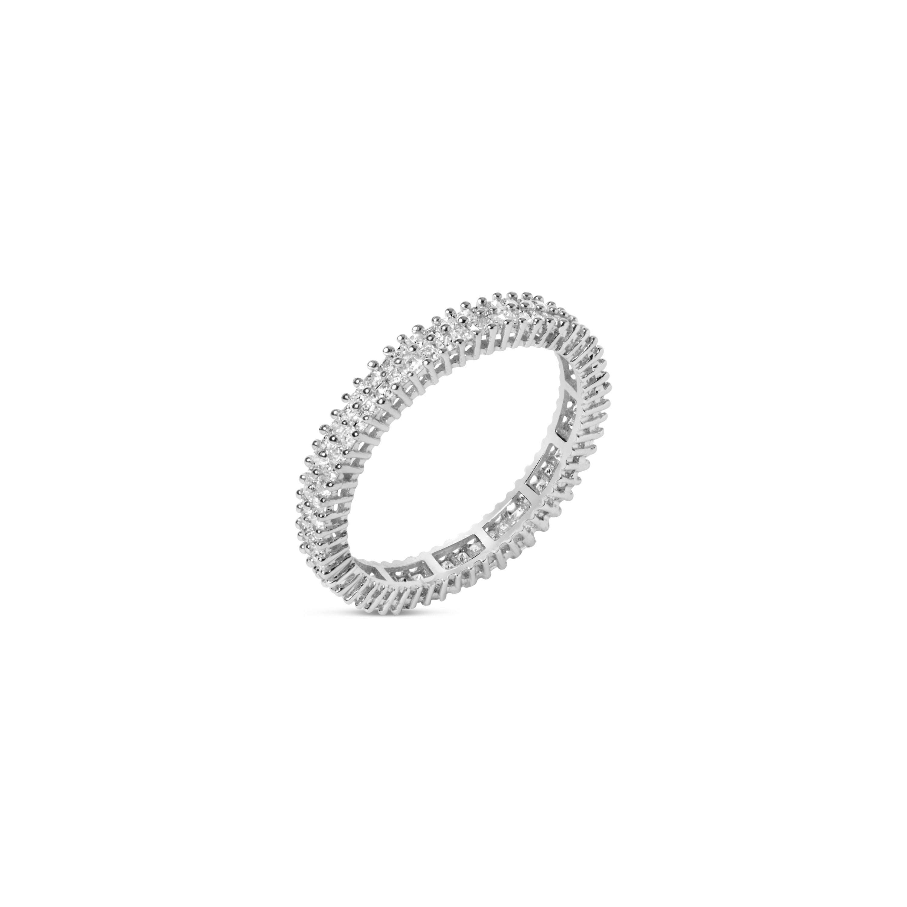 10K White Gold 1.0 Cttw Princess Cut Diamond Double Row Eternity Band Ring I-J Color, I1-I2 Clarity - Size 7 on sale at MyriadMart