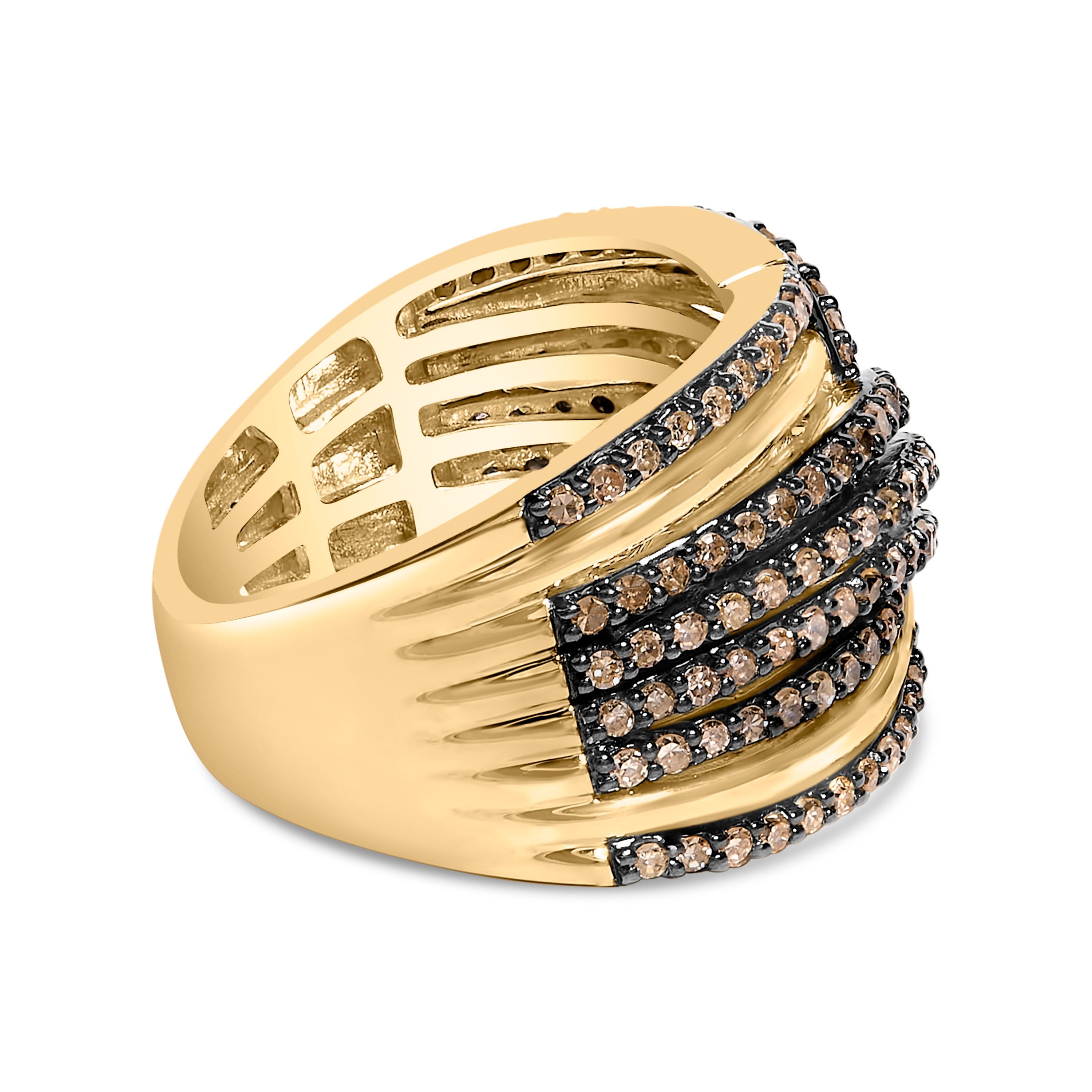 10K Yellow Gold Plated .925 Sterling Silver 1.0 Cttw Champagne Diamond Multi Row Cross Over Band Ring - Size 7 on sale at MyriadMart