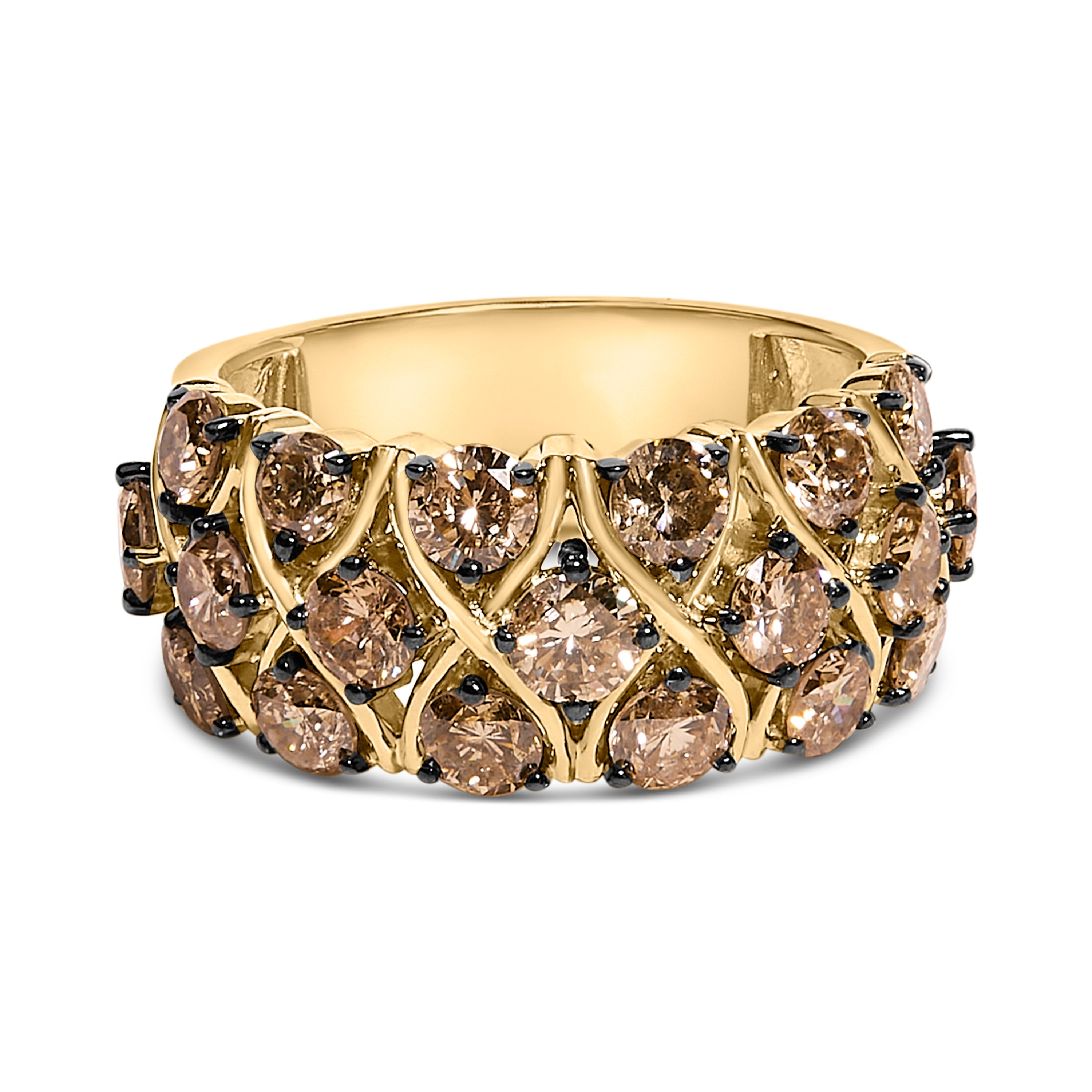 10K Yellow Gold Plated .925 Sterling Silver 3.0 Cttw Champagne Diamond Multi Lattice Band Ring - Size 7 on sale at MyriadMart