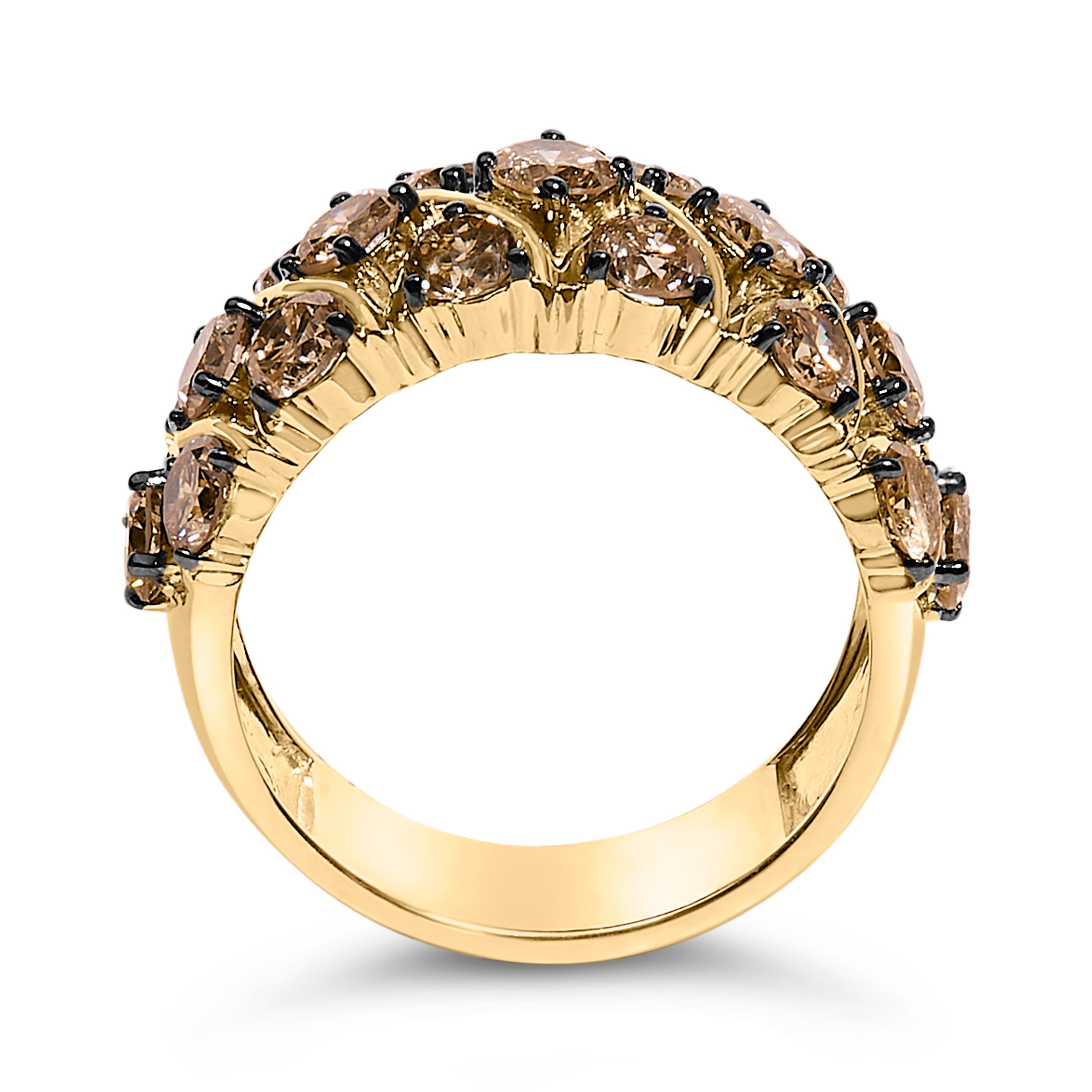 10K Yellow Gold Plated .925 Sterling Silver 3.0 Cttw Champagne Diamond Multi Lattice Band Ring - Size 7 on sale at MyriadMart
