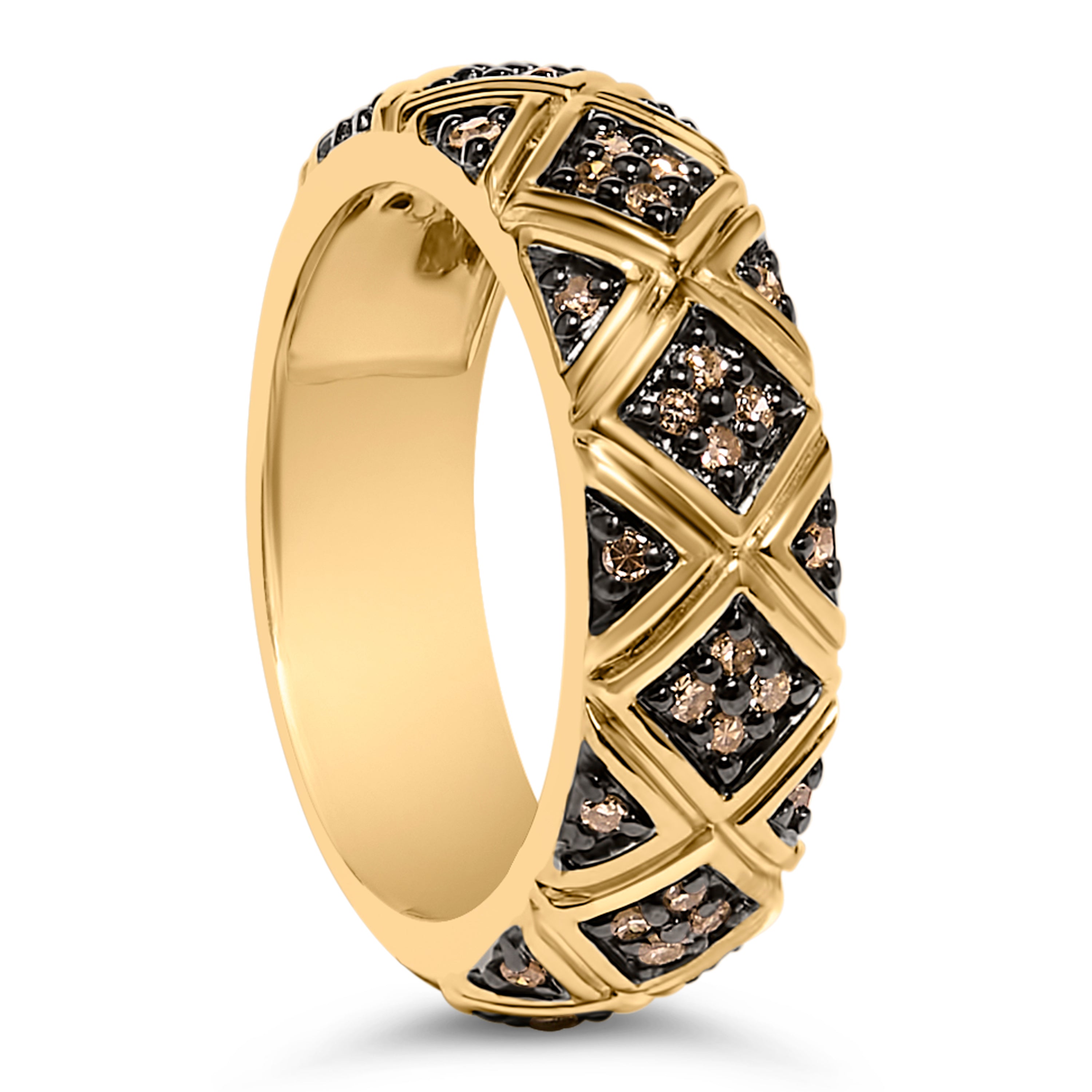 10K Yellow Gold Plated .925 Sterling Silver 3/8 Cttw Champagne Diamond Geometric Style Band Ring - Size 7 on sale at MyriadMart