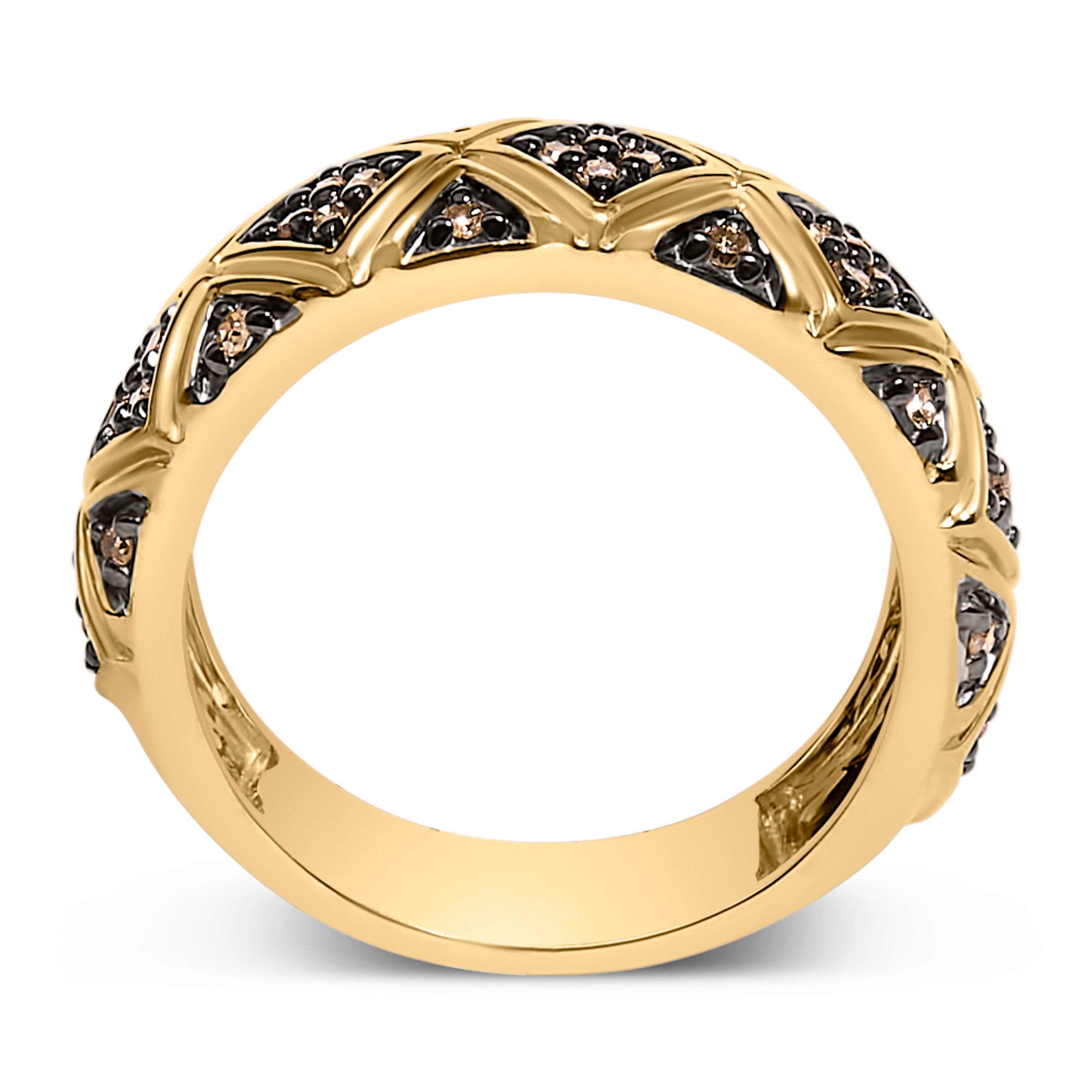 10K Yellow Gold Plated .925 Sterling Silver 3/8 Cttw Champagne Diamond Geometric Style Band Ring - Size 7 on sale at MyriadMart