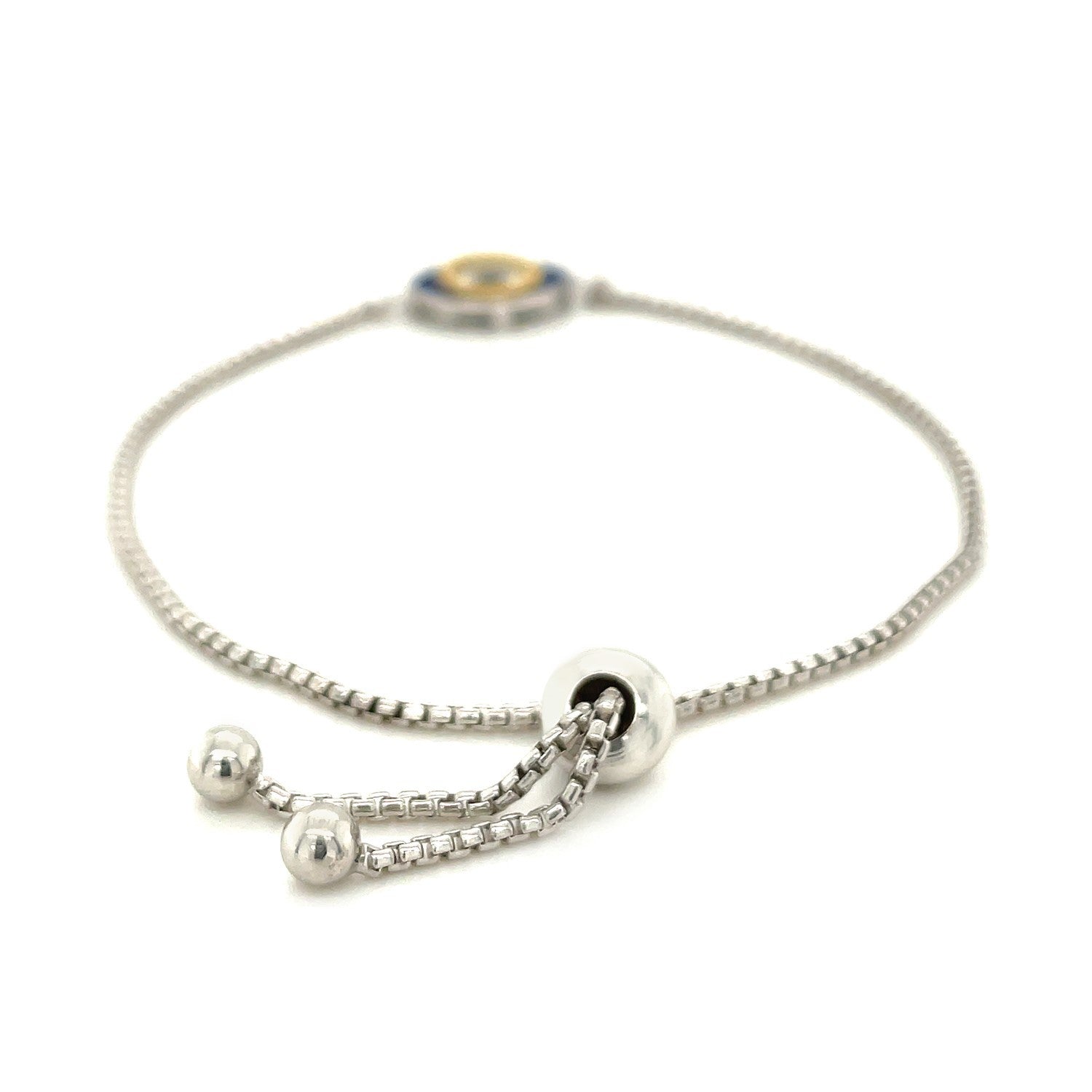 Sterling Silver Adjustable Two Toned Enameled Evil Eye Friendship Bracelet on sale at MyriadMart