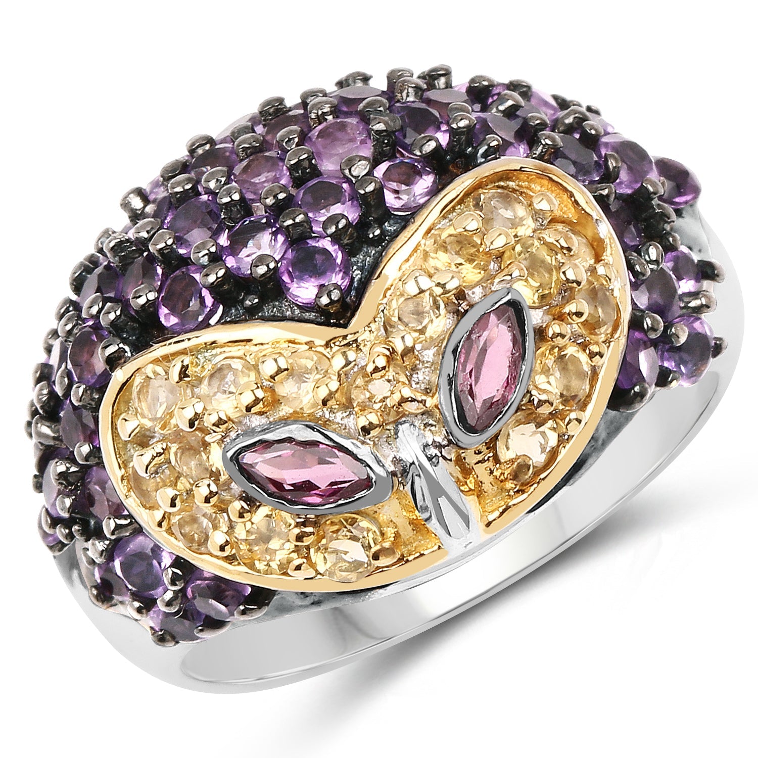 2.01 Carat Genuine Rhodolite and Amethyst .925 Sterling Silver Ring on sale at MyriadMart