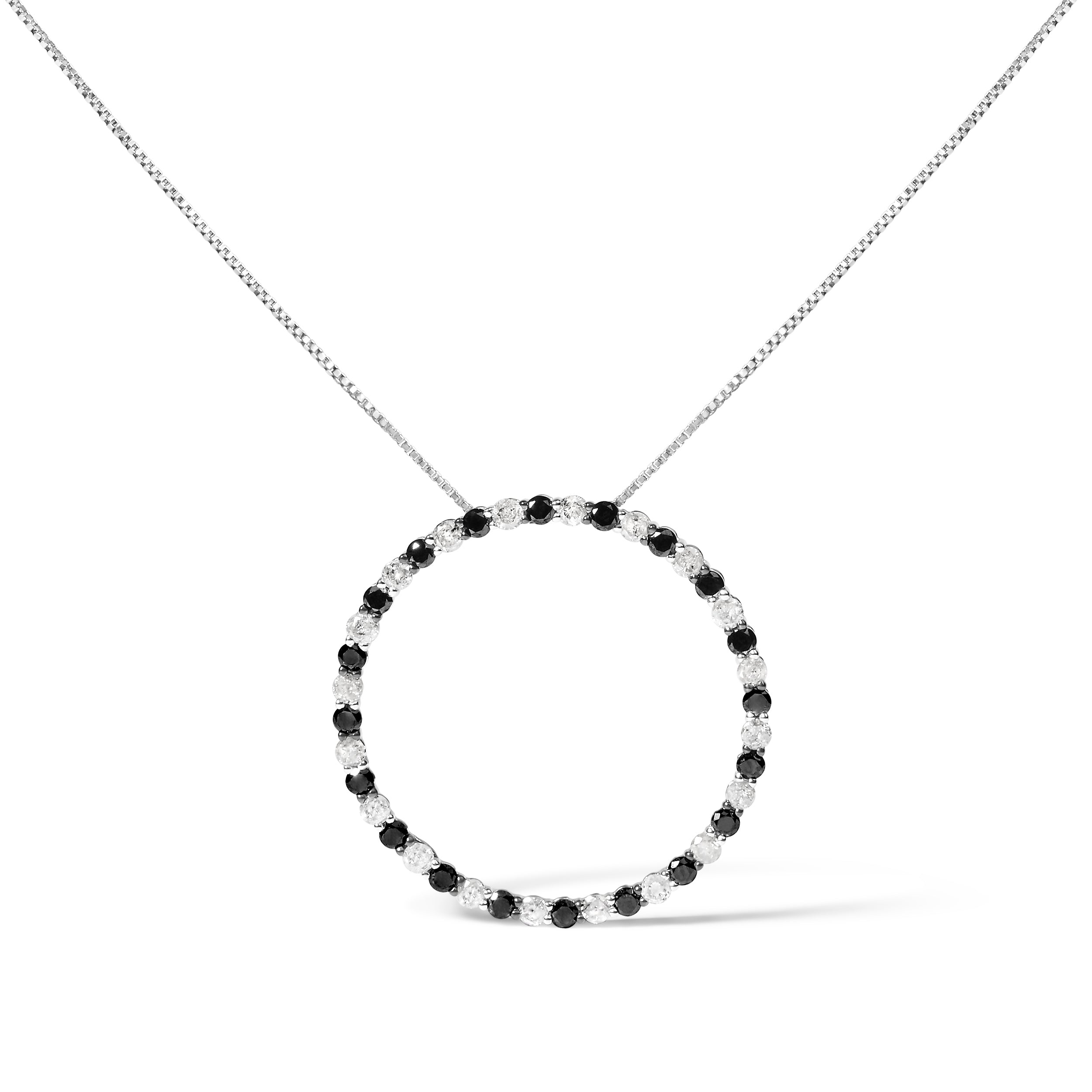 .925 Sterling Silver 2.0 Cttw Alternating Black and White Diamond Open Hoop Circle Pendant Necklace H-I Color, I2-I3 Clarity - 18" Inches on sale at MyriadMart