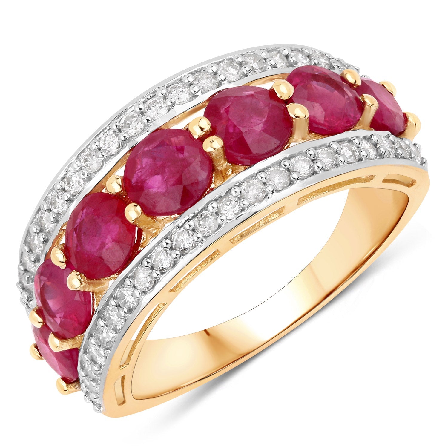 3.24 Carat Genuine Ruby and White Diamond 14K Yellow Gold Ring on sale at MyriadMart