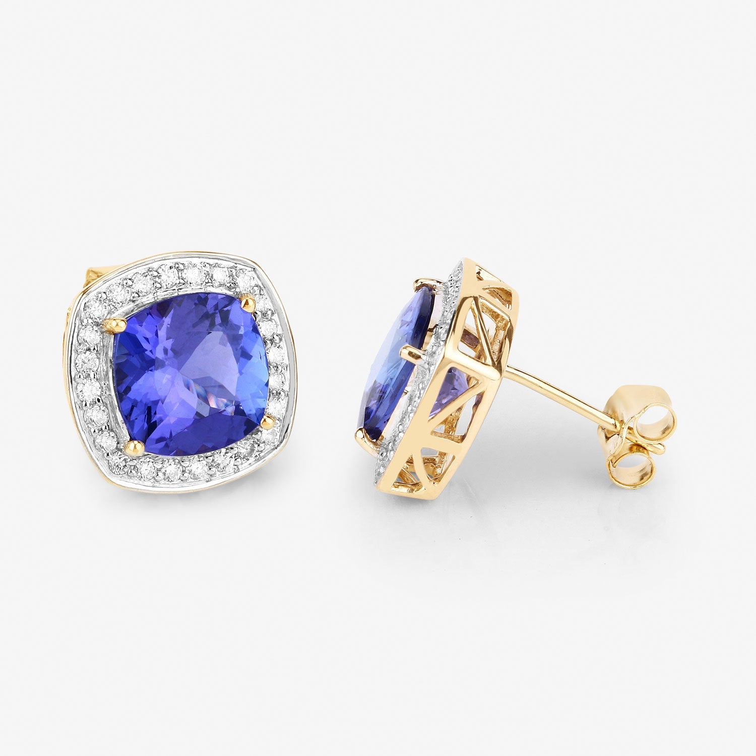 5.98 Carat Genuine Tanzanite and White Diamond 14K Yellow Gold Earrings on sale at MyriadMart