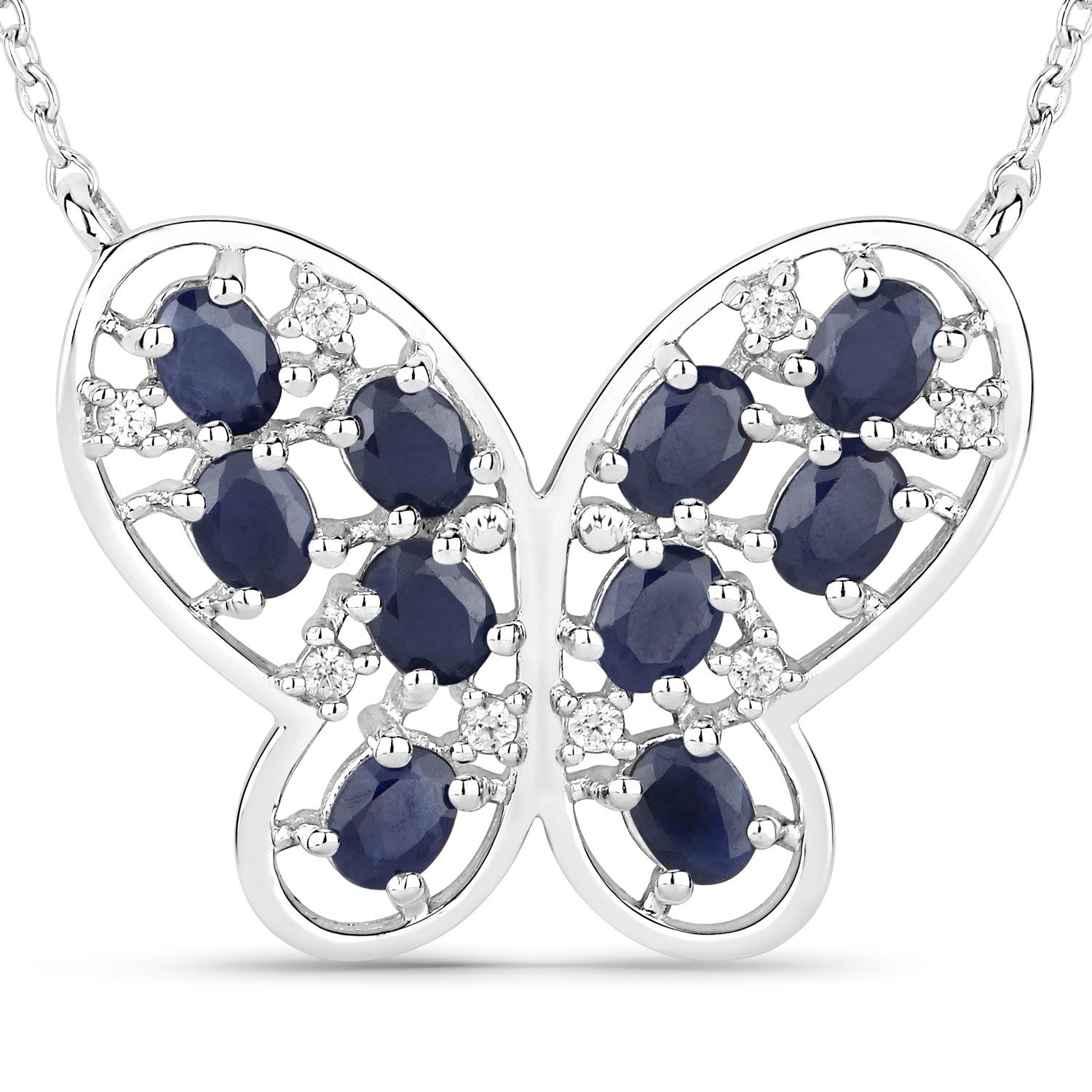 2.16 Carat Genuine Blue Sapphire and White Zircon .925 Sterling Silver Necklace on sale at MyriadMart
