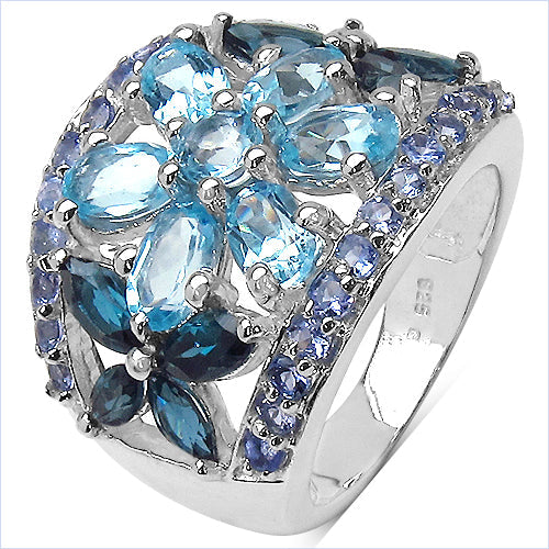 6.06 Carat Genuine Blue Topaz, London Blue Topaz & Tanzanite .925 Sterling Silver Ring on sale at MyriadMart