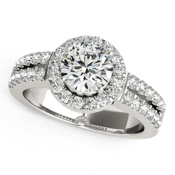 14k White Gold Halo Diamond Engagement Ring With Double Row Band 1 3/8 cttw on sale at MyriadMart