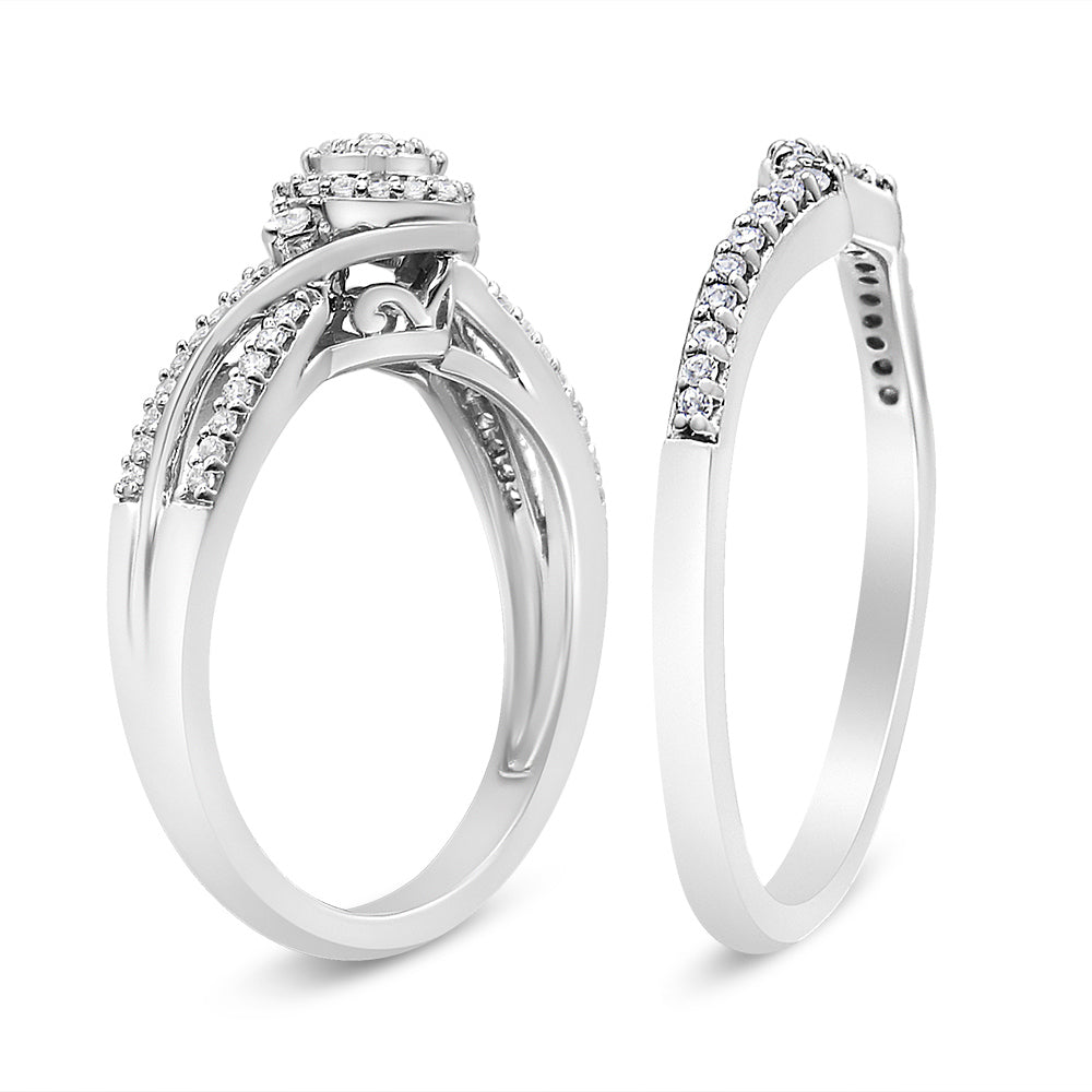 .925 Sterling Silver 1/3 Cttw Composite Diamond Frame Bypass Bridal Set Ring and Band I-J Color, I2-I3 Clarity - Ring Size 7 on sale at MyriadMart