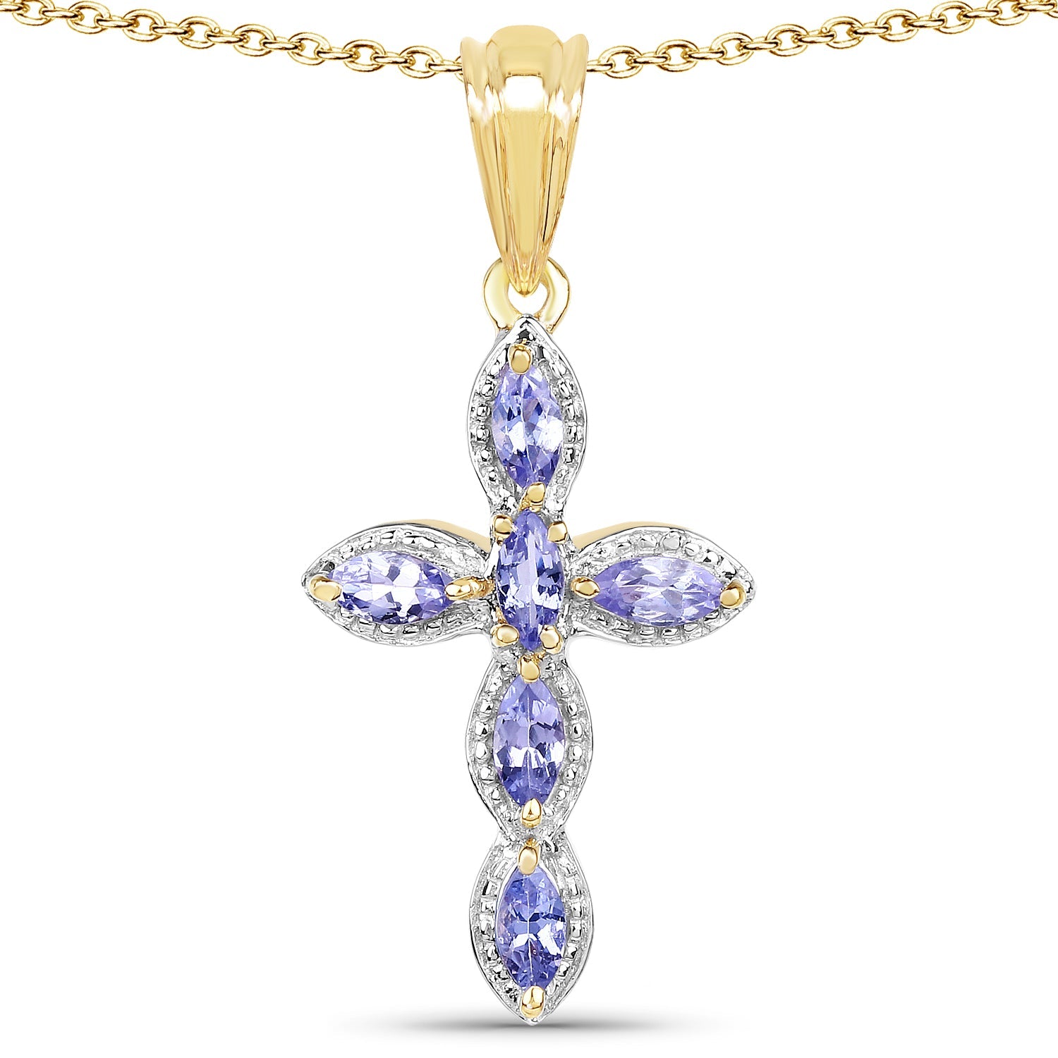 14K Yellow Gold Plated 0.84 Carat Genuine Tanzanite .925 Sterling Silver Pendant on sale at MyriadMart