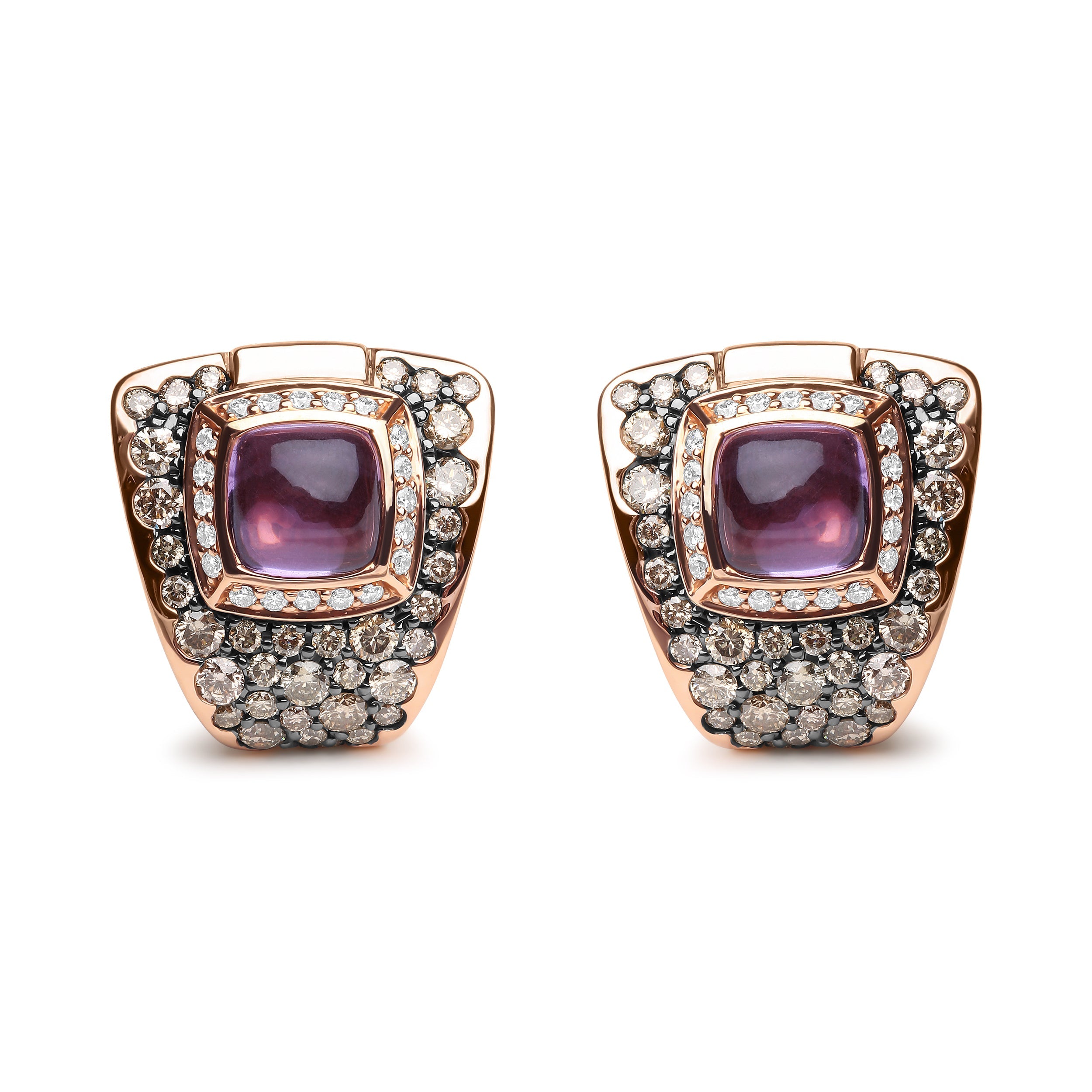 18K Rose Gold 1 1/2 Cttw Round Diamond and 7mm Cushion Cut Purple Amethyst Gemstone Geometrical Statement Stud Earrings Brown and G-H Color, SI1-SI2 Clarity on sale at MyriadMart