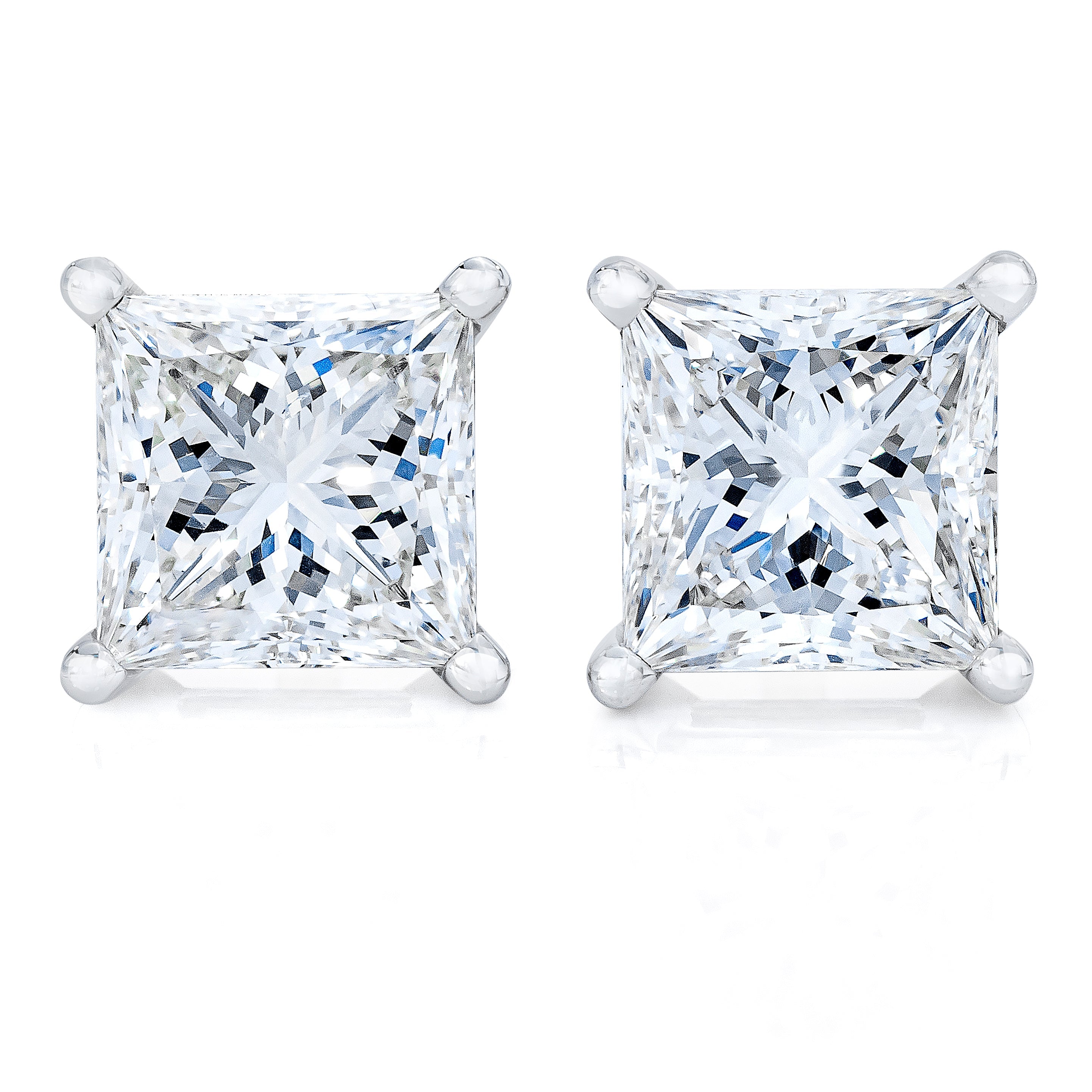 AGS Certified 18K White Gold 1.0 Cttw 4-Prong Set Princess-Cut Solitaire Diamond Screw Back Stud Earrings E-F Color, SI2-I1 Clarity on sale at MyriadMart
