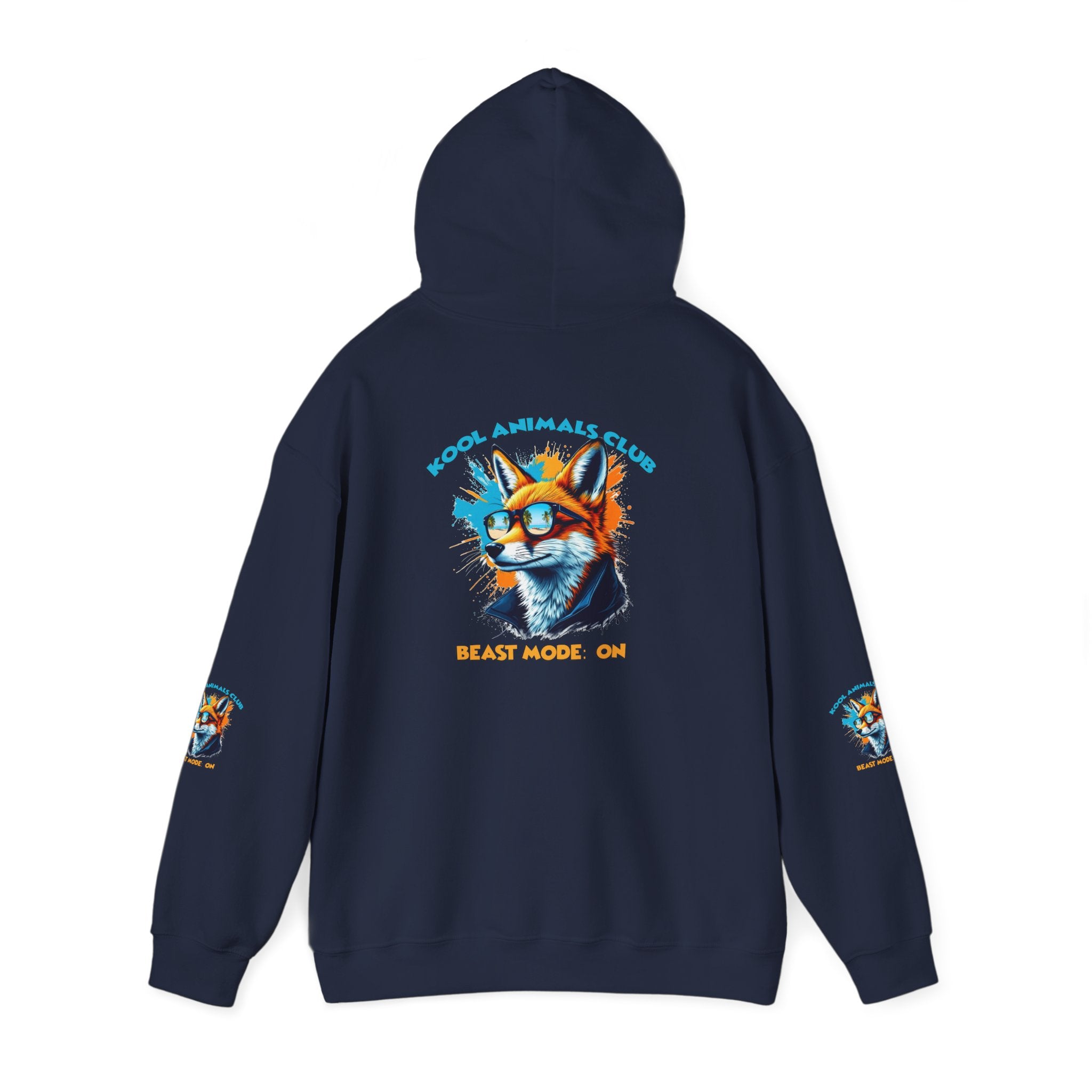 Kool Animals Club Hoodie with Cool Fox in Sunglasses and ‘Beast Mode On’ Design, Unisex Sweatshirt for Animal Lovers, Casual Streetwear, Perfect Gift for Holidays on sale at MyriadMart