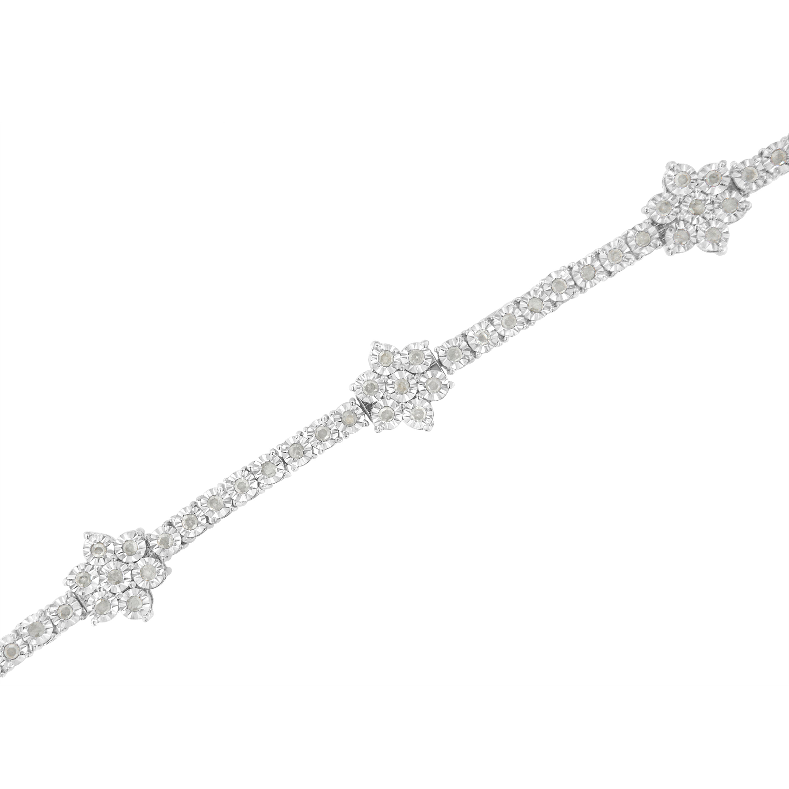 .925 Sterling Silver 1.0 cttw Miracle-Set Diamond Floral Station Tennis Bracelet I-J Color, I3 Clarity - 7-1/2" on sale at MyriadMart