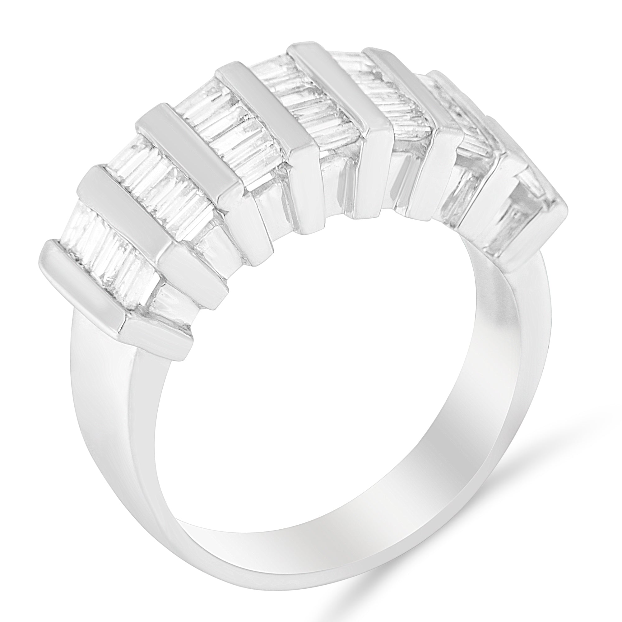 .925 Sterling Silver 1.0 Cttw Baguette Cut Diamond Vertical Channel Fluted Multi-Row Unisex Fashion Wedding Ring H-I Color, I1-I2 Clarity - Size 6-3/4 on sale at MyriadMart