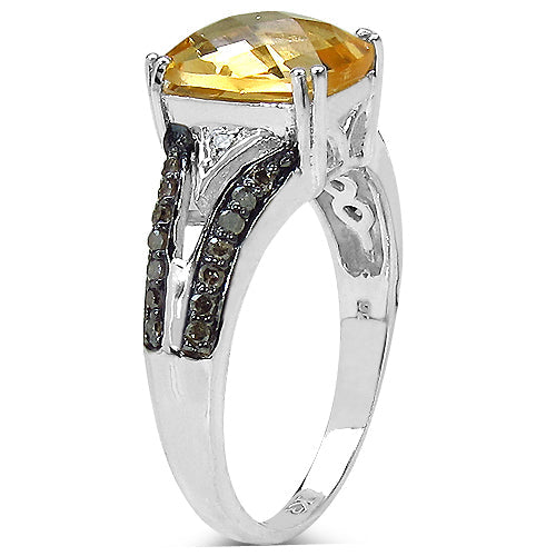 2.82 Carat Genuine Citrine, Champagne Diamond & White Diamond .925 Sterling Silver Ring on sale at MyriadMart