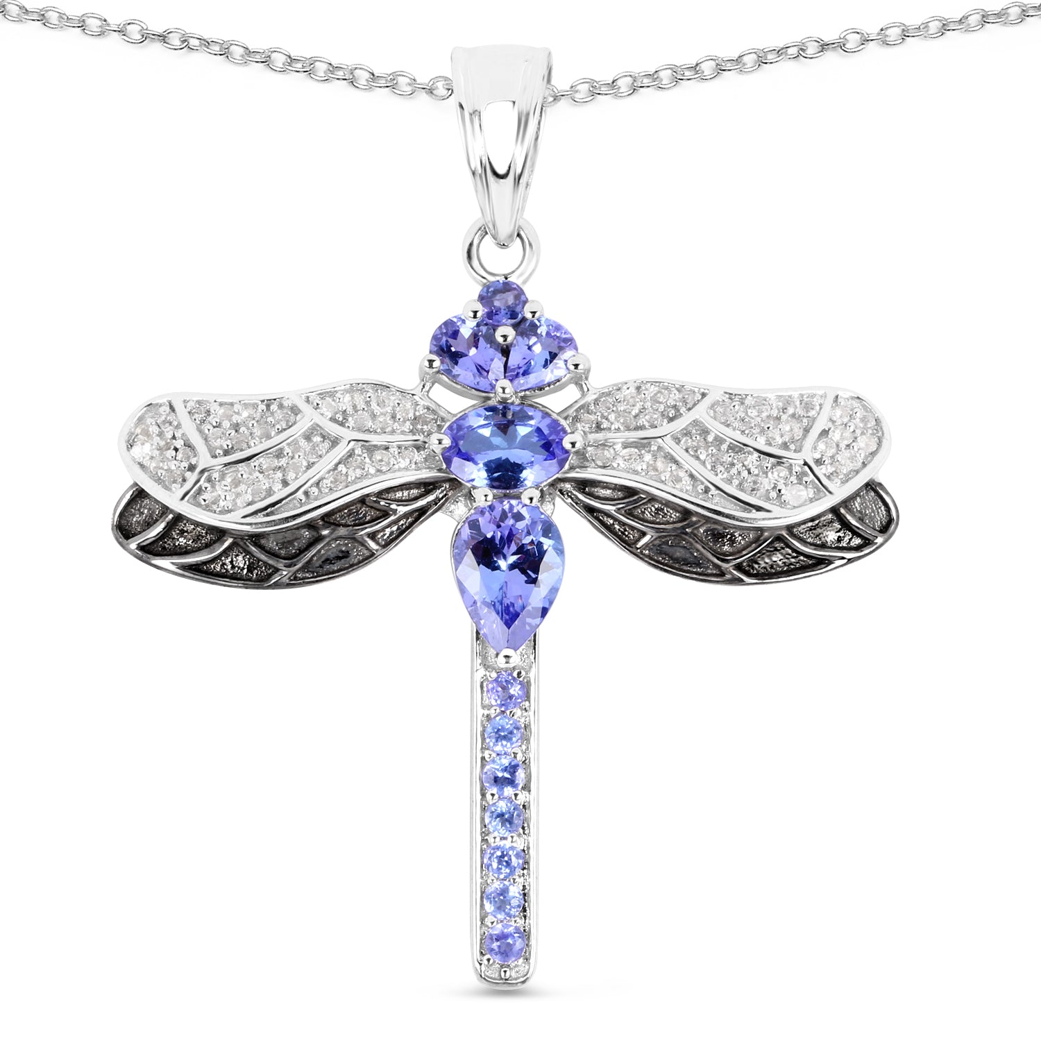 1.93 Carat Genuine Tanzanite and White Topaz .925 Sterling Silver Pendant on sale at MyriadMart
