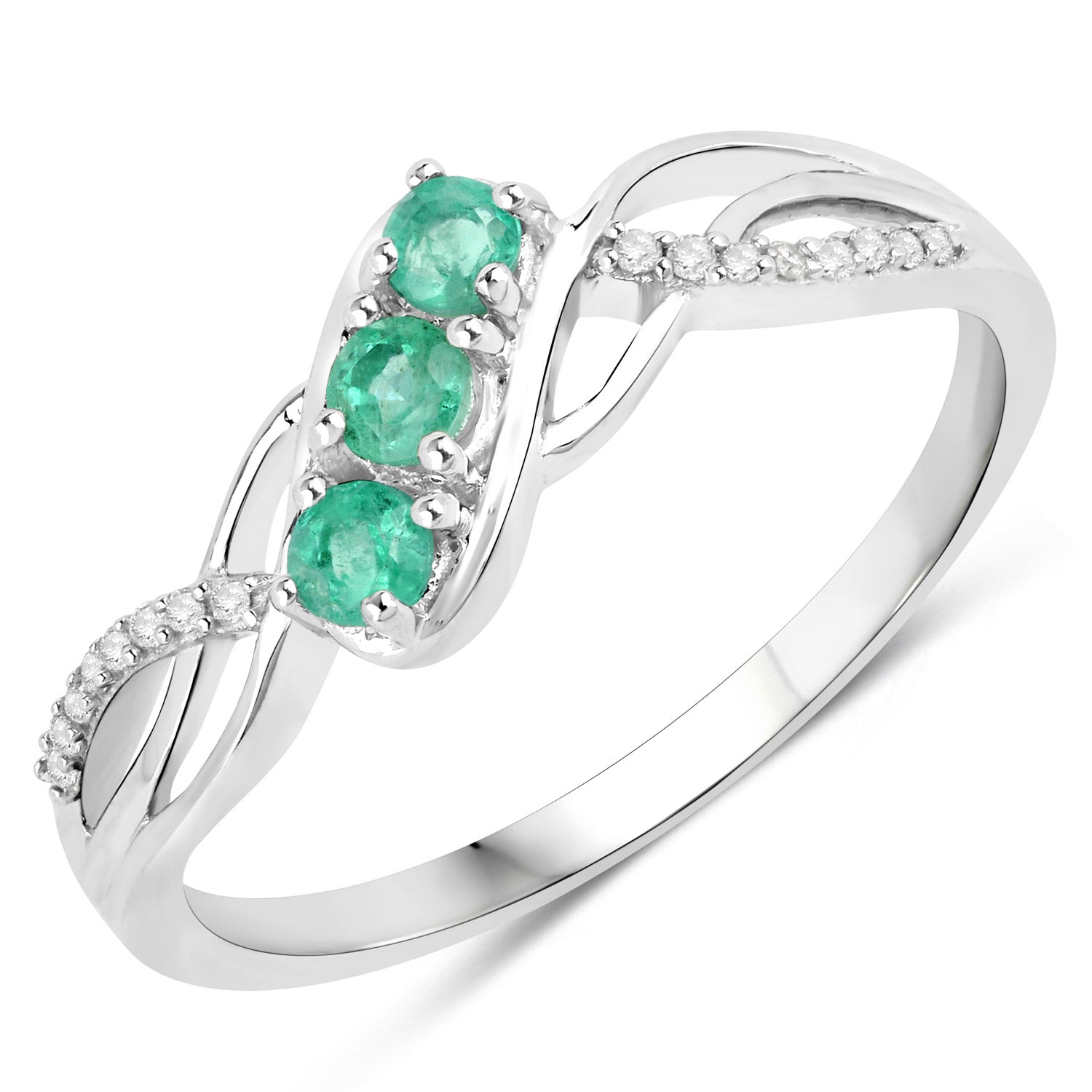 0.28 Carat Genuine Zambian Emerald and White Diamond 14K White Gold Ring on sale at MyriadMart