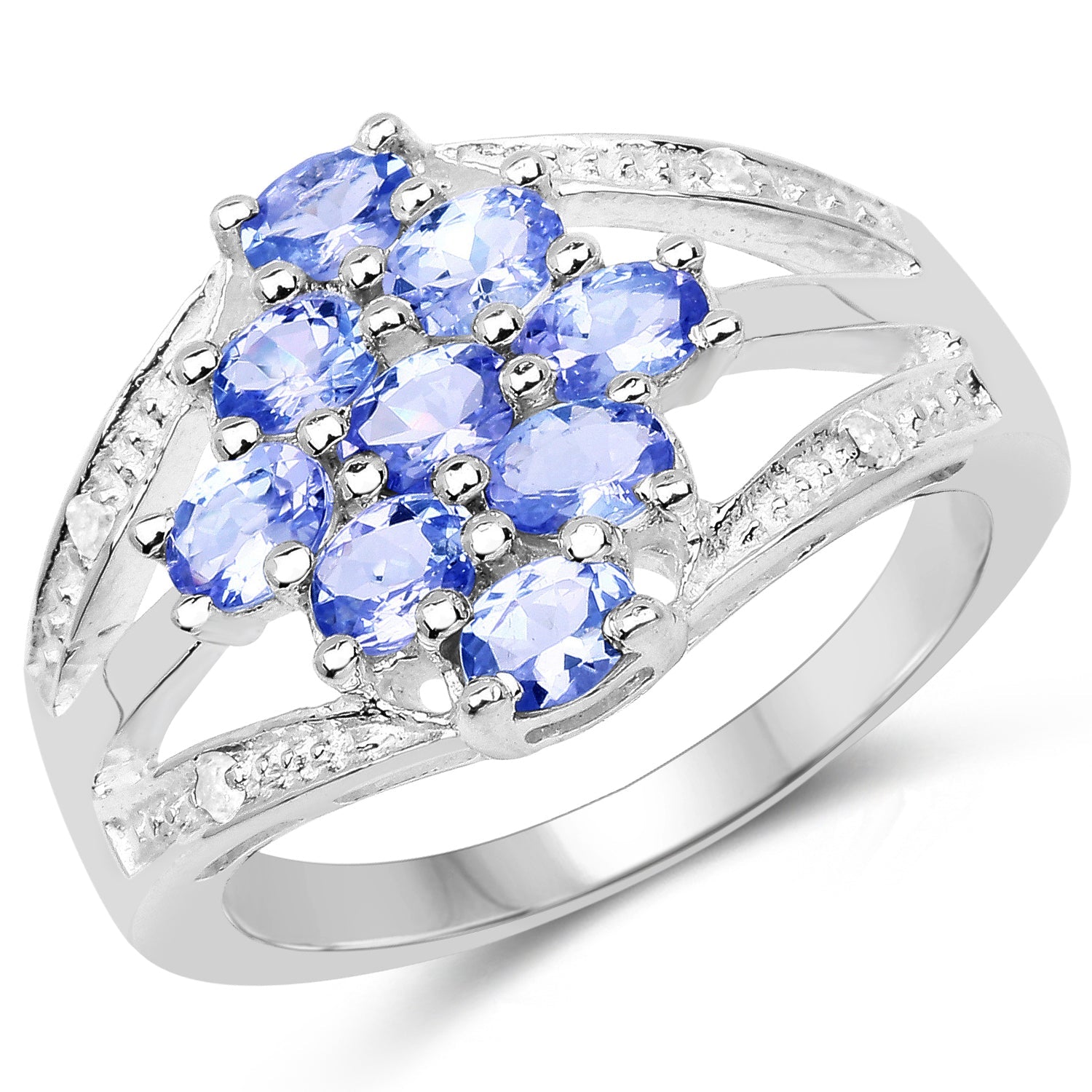 1.59 Carat Genuine Tanzanite and White Topaz .925 Sterling Silver Ring on sale at MyriadMart